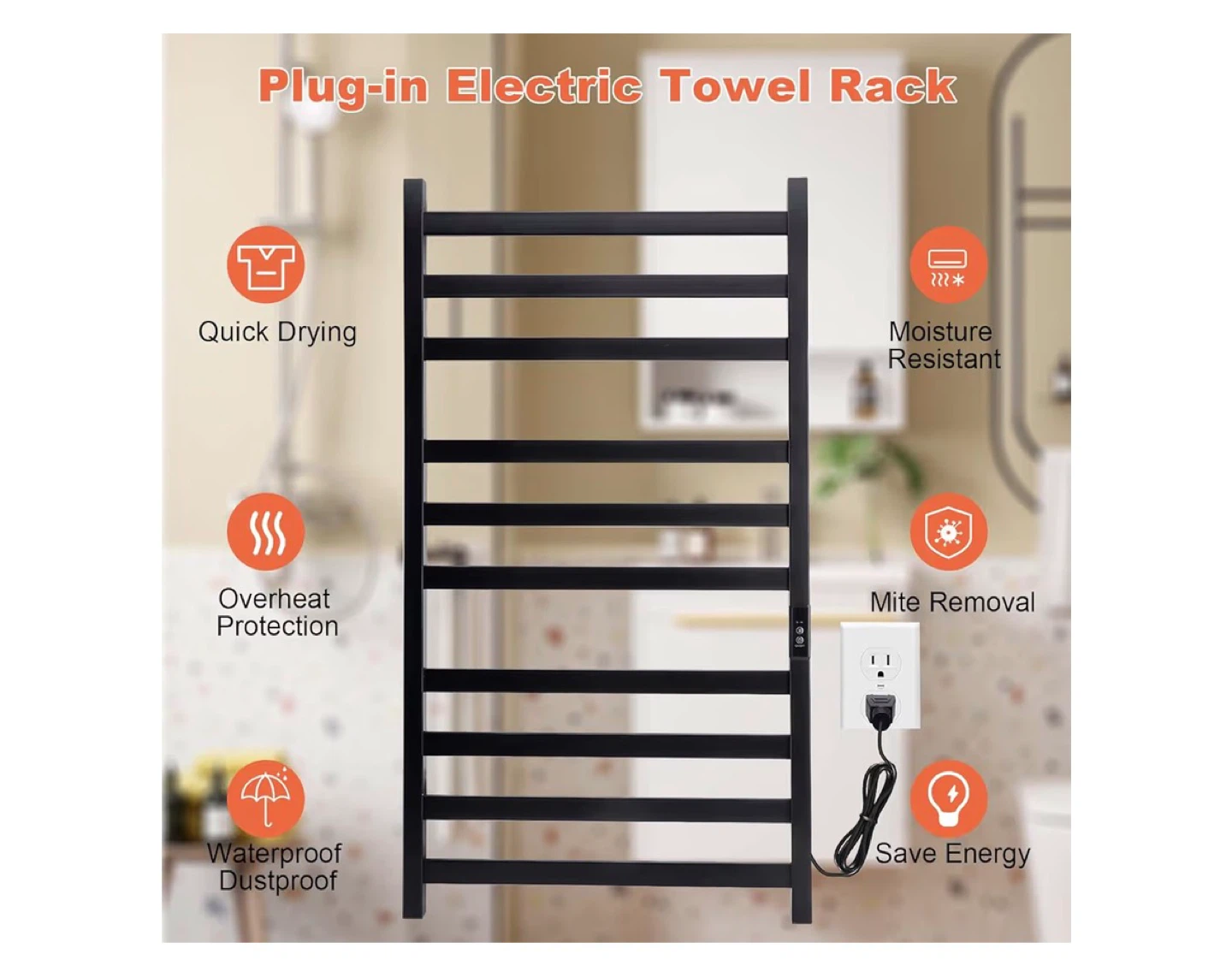 Black Plug-in Electric Towel Warmer Rack - photo 5