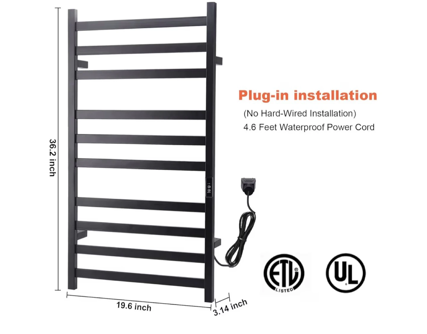 Black Plug-in Electric Towel Warmer Rack - photo 2