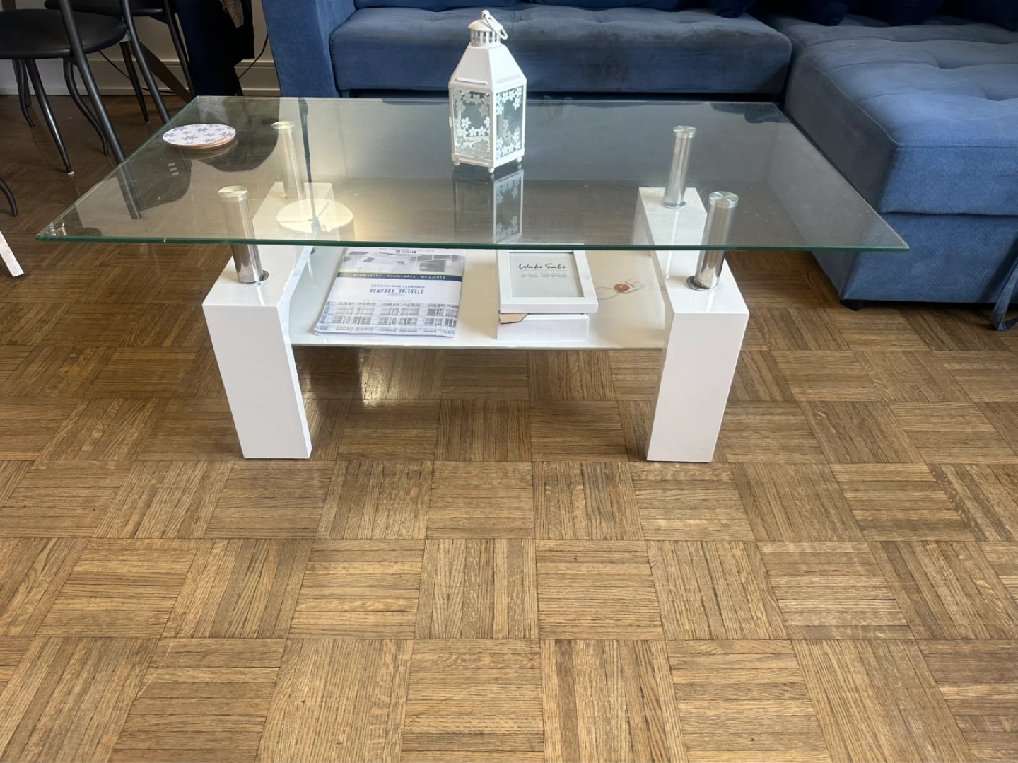 White Coffee Table with Glass Top