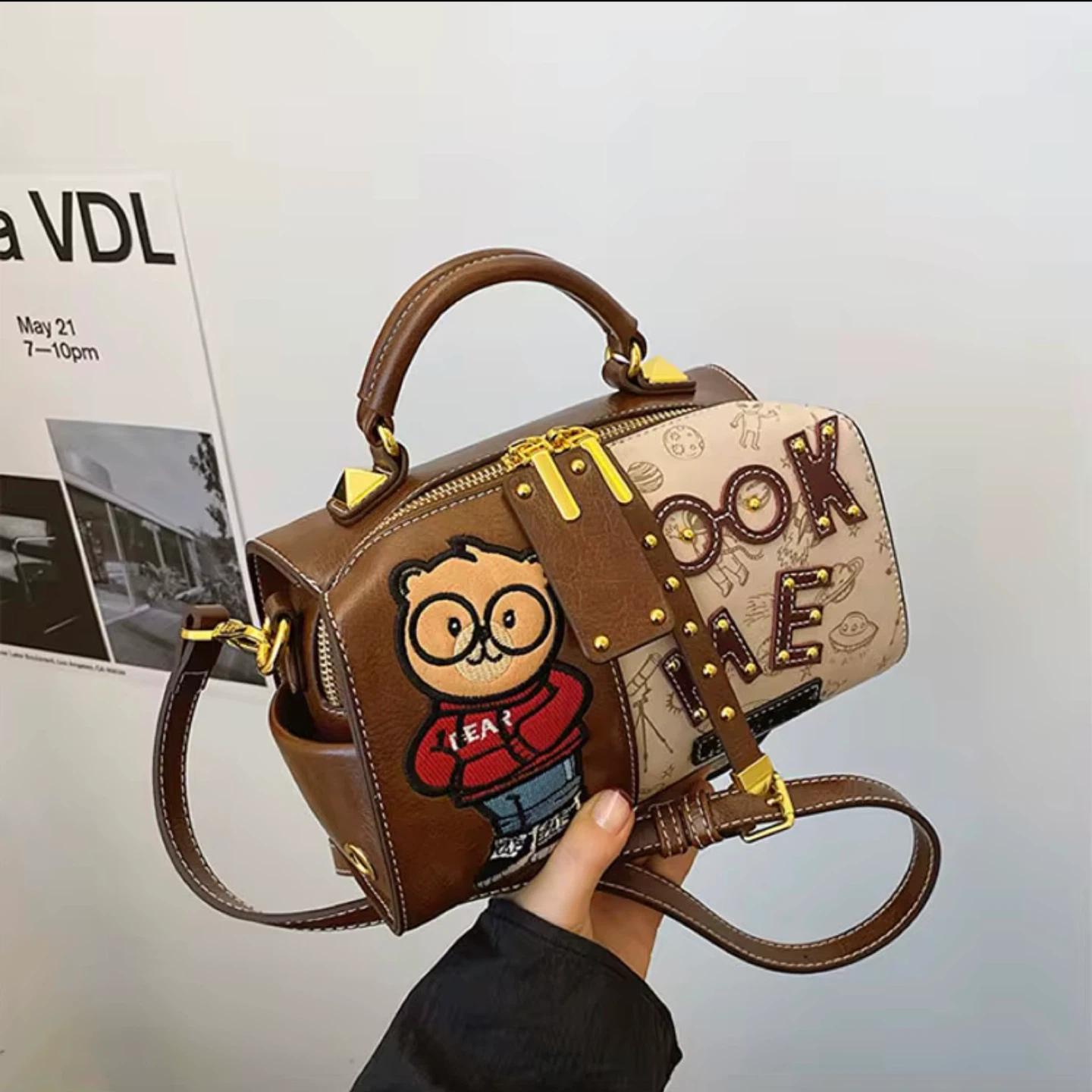 Brown Cartoon Bear Crossbody Handbag