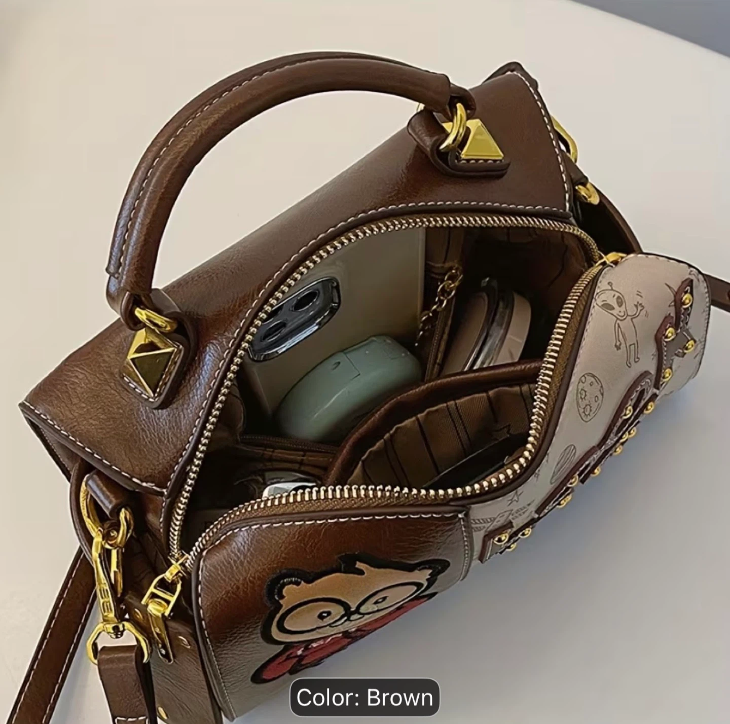 Brown Cartoon Bear Crossbody Handbag - photo 4