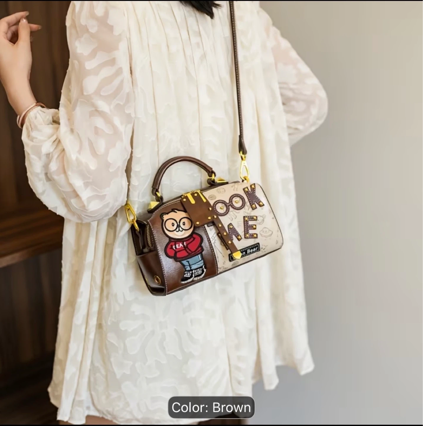 Brown Cartoon Bear Crossbody Handbag - photo 5
