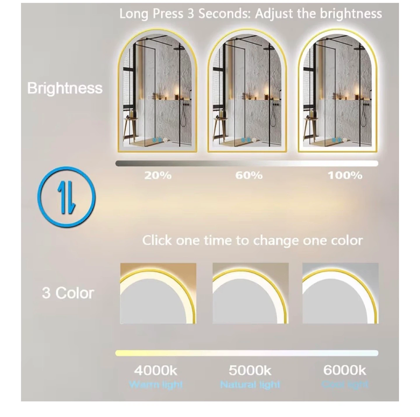 Arched LED Bathroom Mirror 24" x 36" with Anti-Fog - photo 4