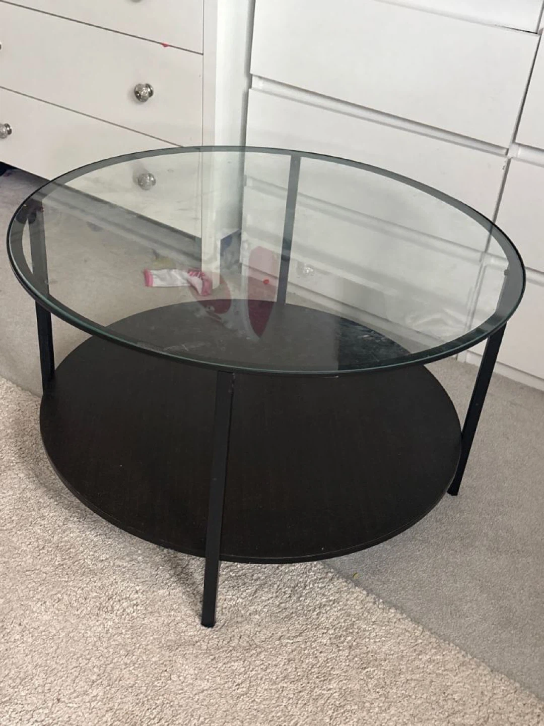 Round Coffee Table with Glass Top