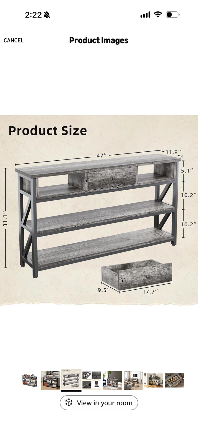 Rustic Grey Console Table with Drawer and Shelves