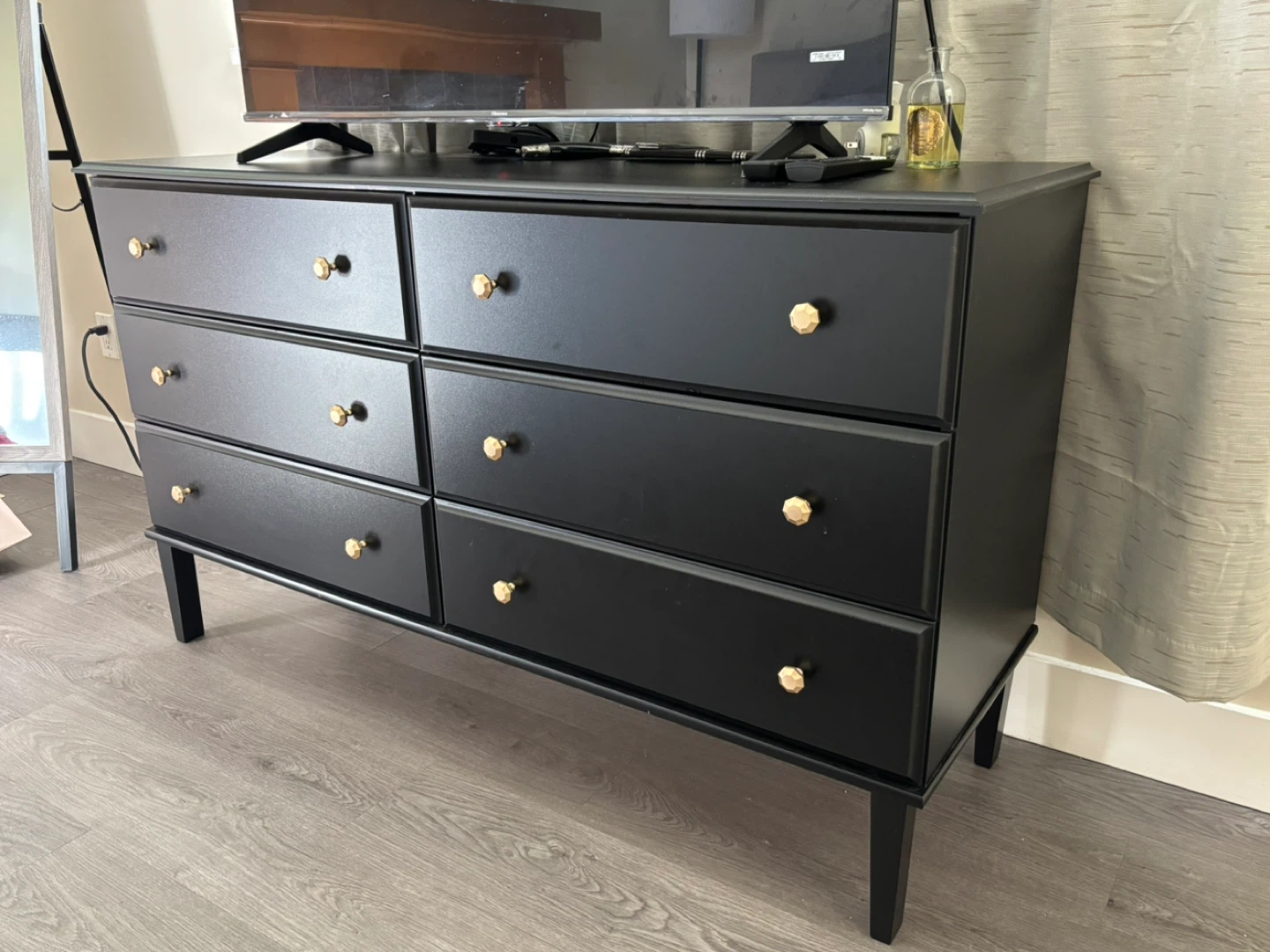 Black 6-Drawer Dresser with Gold Knobs - photo 2