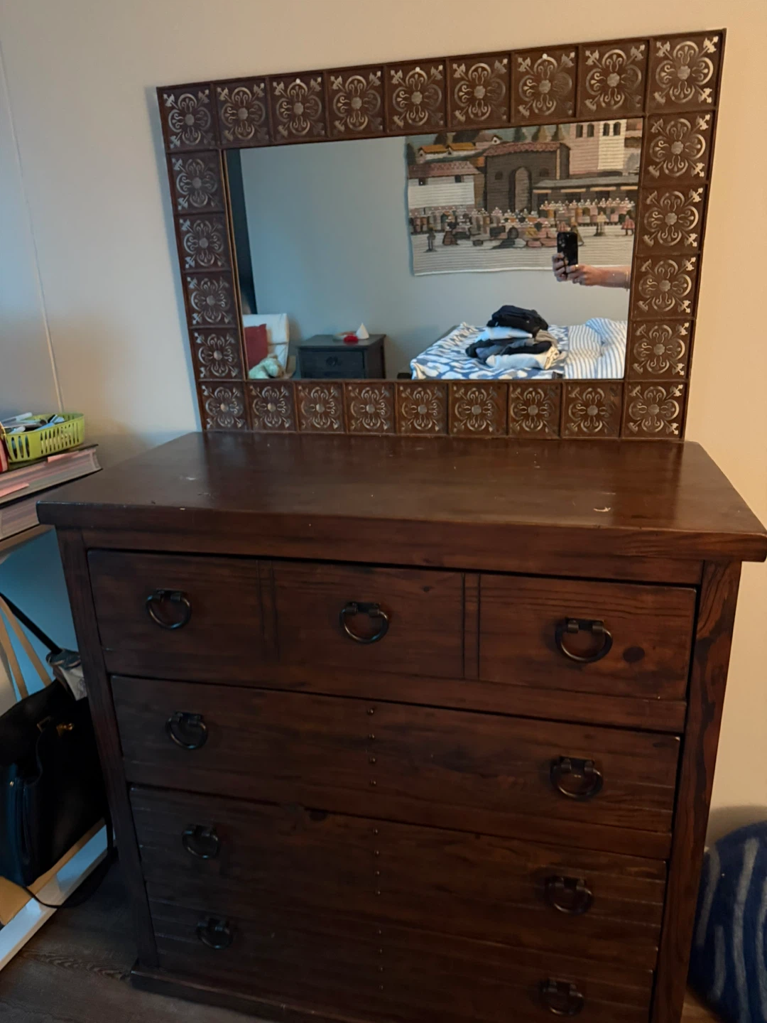 Dark Wood 5-Drawer Dresser with Mirror - photo 3