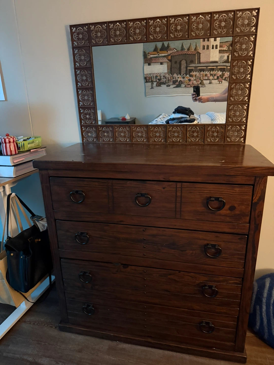 Dark Wood 5-Drawer Dresser with Mirror - photo 2