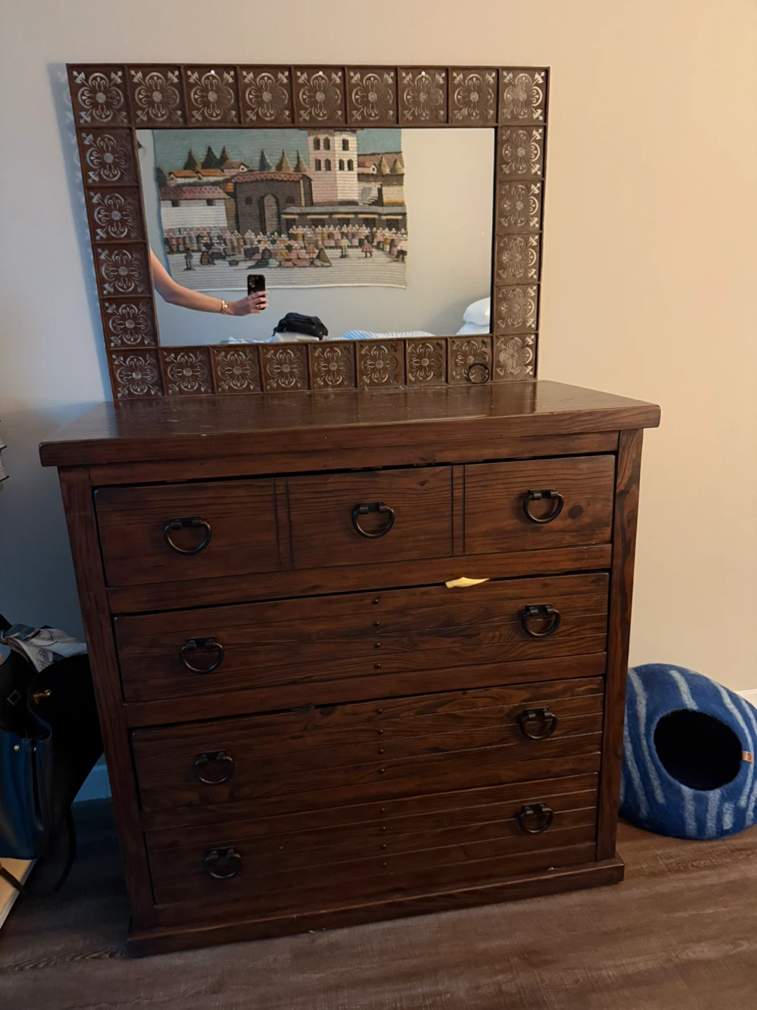 Dark Wood 5-Drawer Dresser with Mirror - photo 4