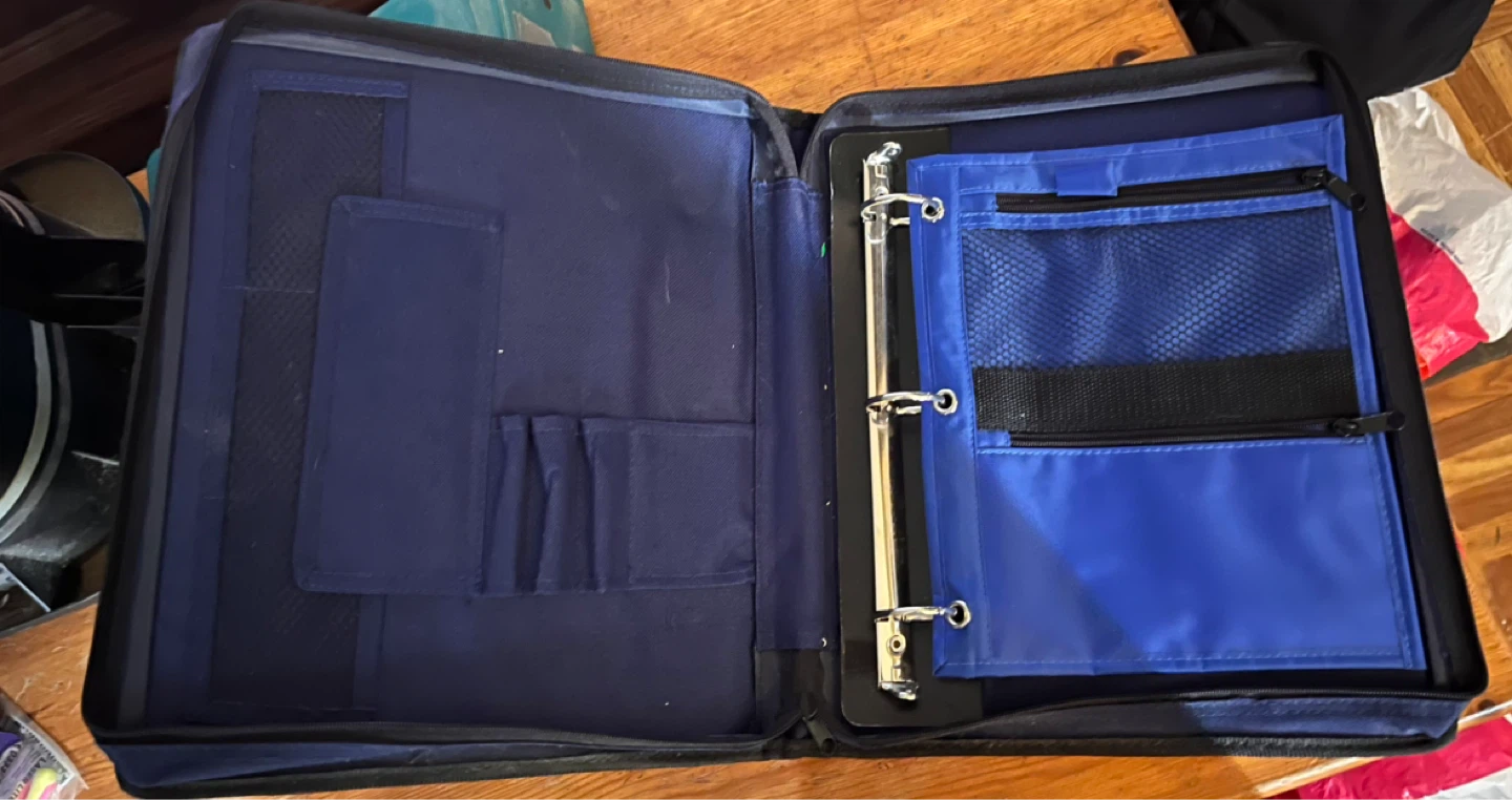 Two Binders: Teal and Black/Blue Zippered Binder