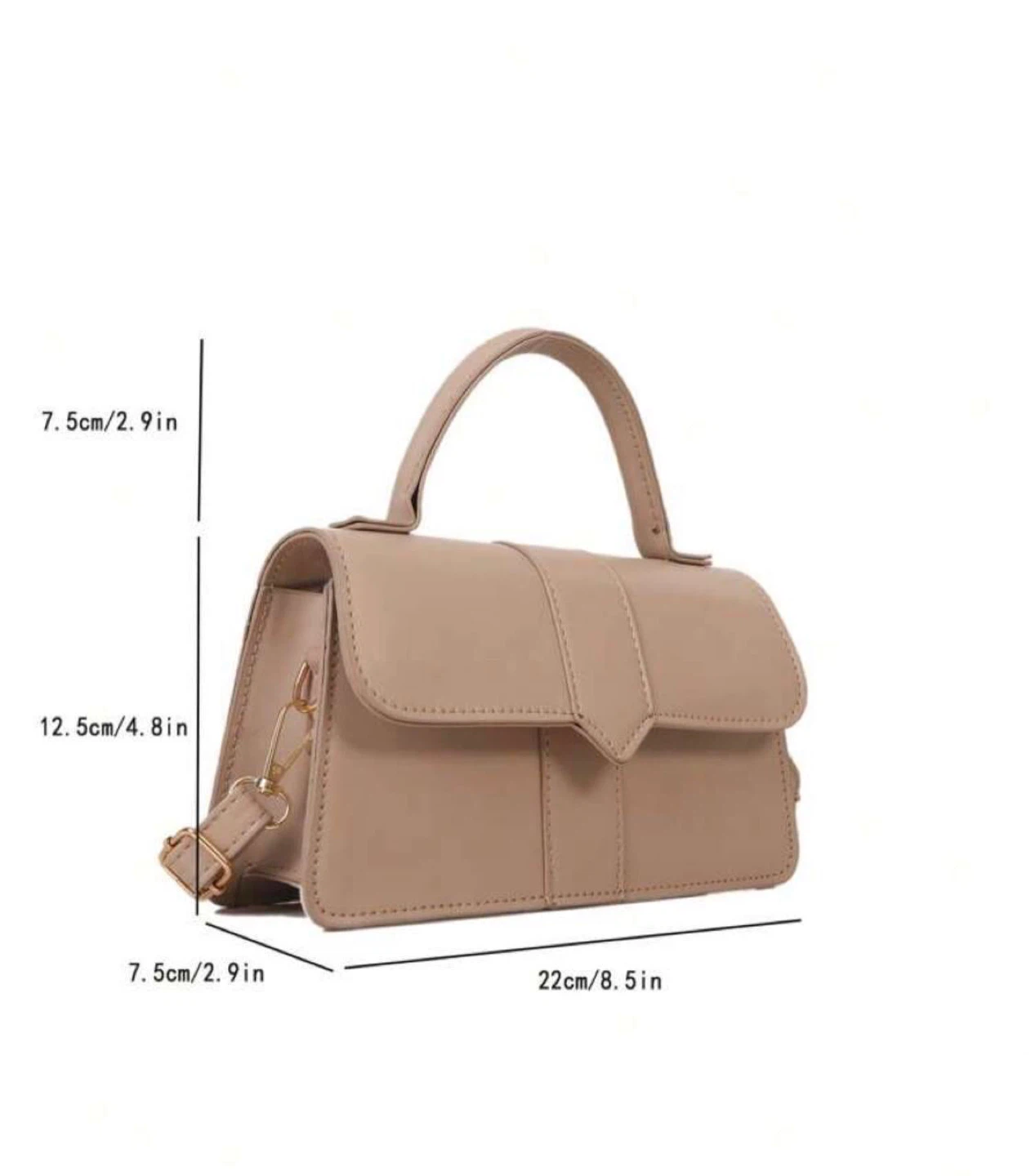 Beige minimalist top handle flap square bag - photo 3