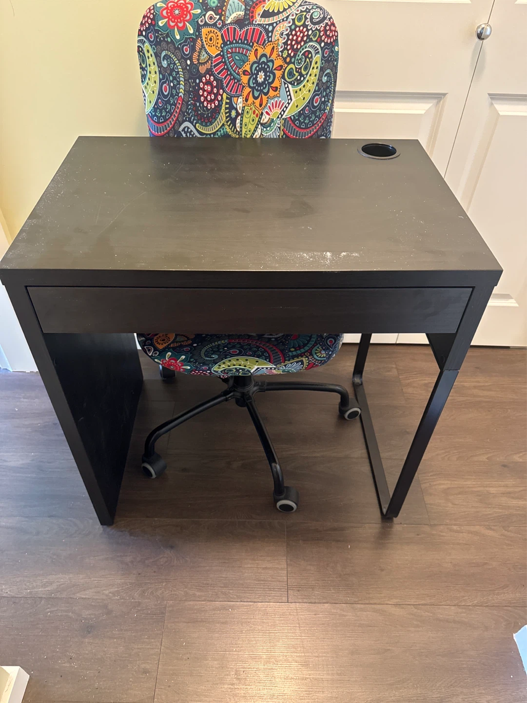 Black Desk with Drawer and Cable opening