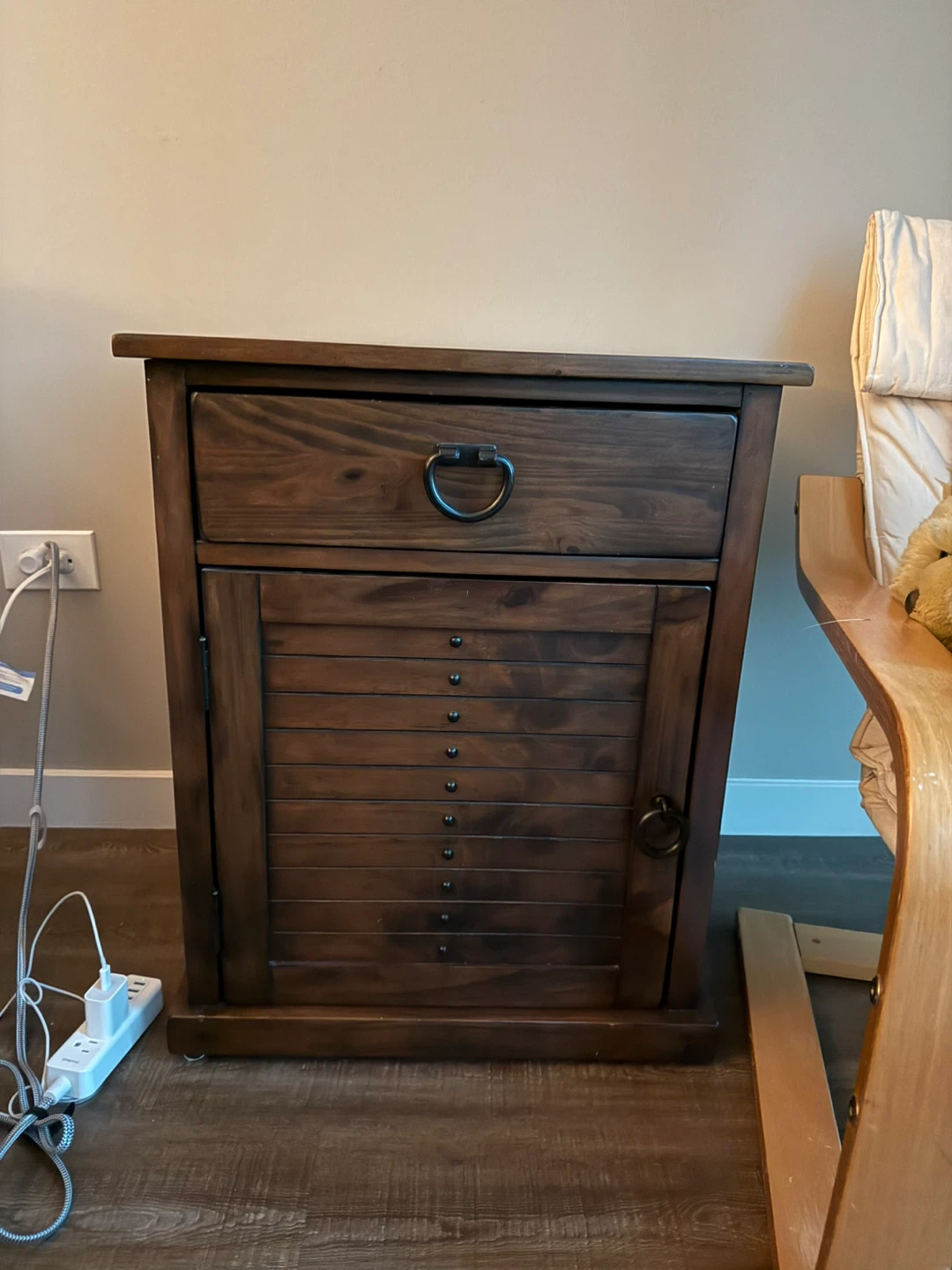 Wooden Nightstand with Drawer and Cabinet