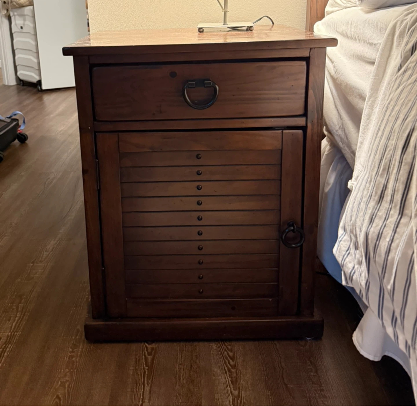 Wooden Nightstand with Drawer and Cabinet - photo 2