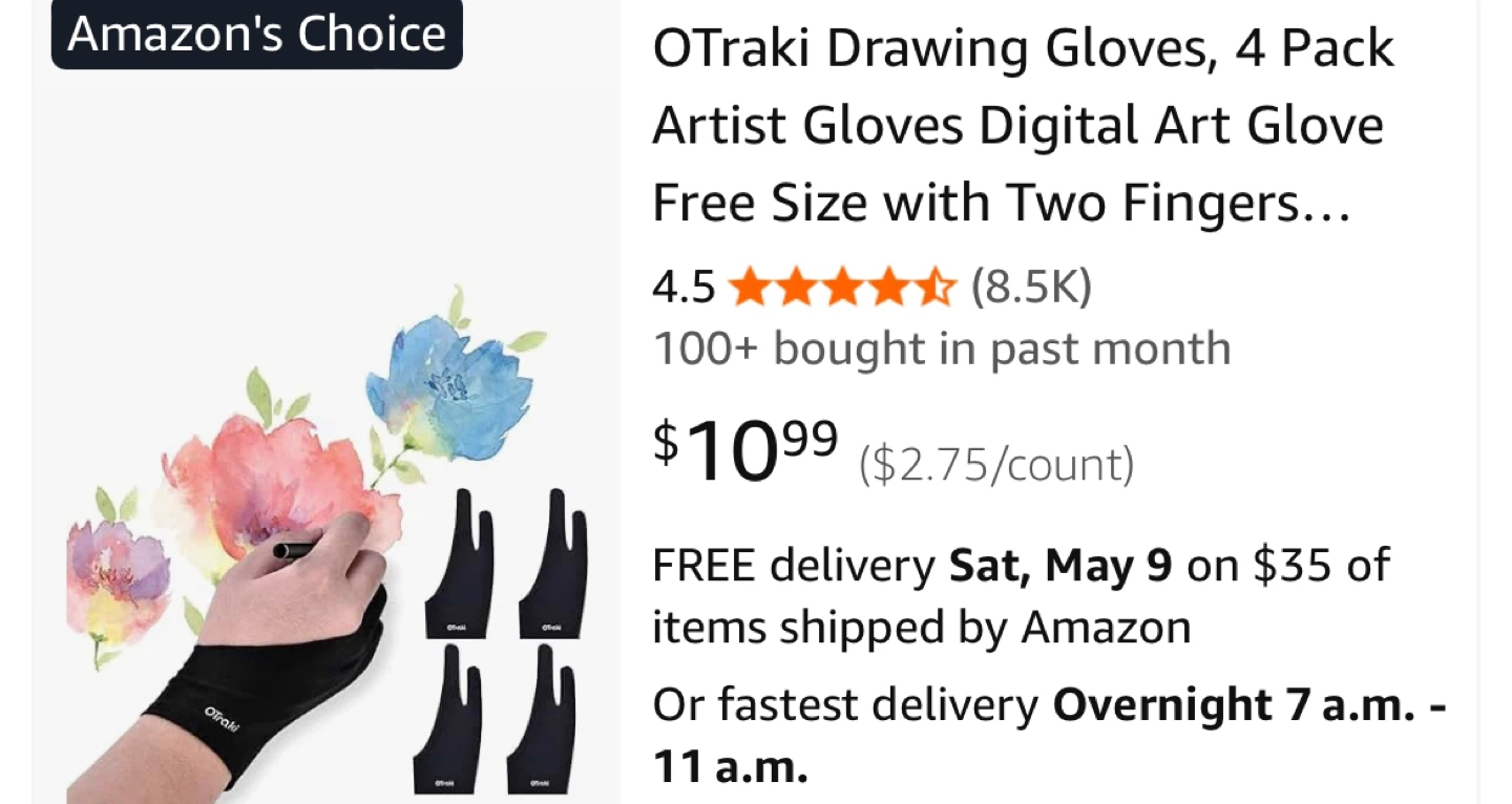 New OTraki Drawing Gloves - 4 Pack Artist Gloves