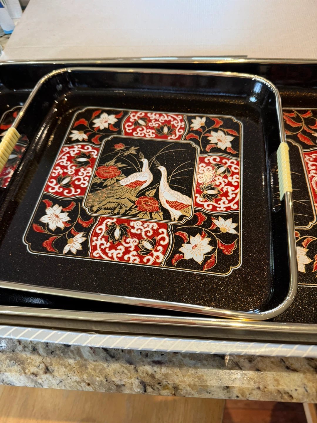 Peacock Lacquered Tray Set - photo 3