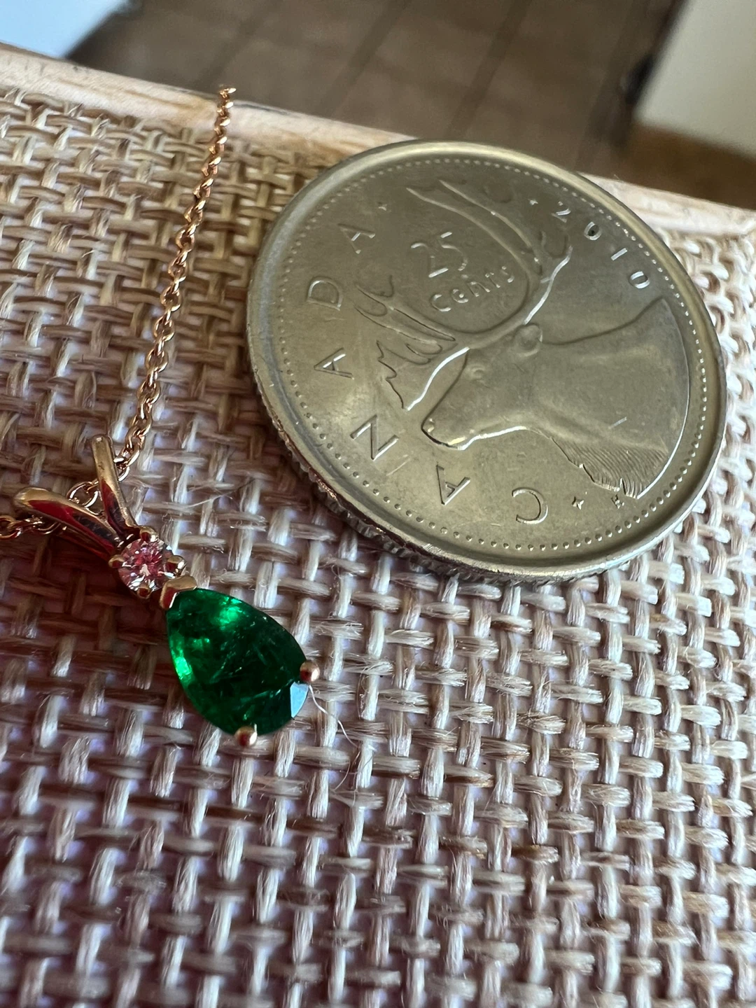 10K Rose Gold Emerald Pendant Necklace