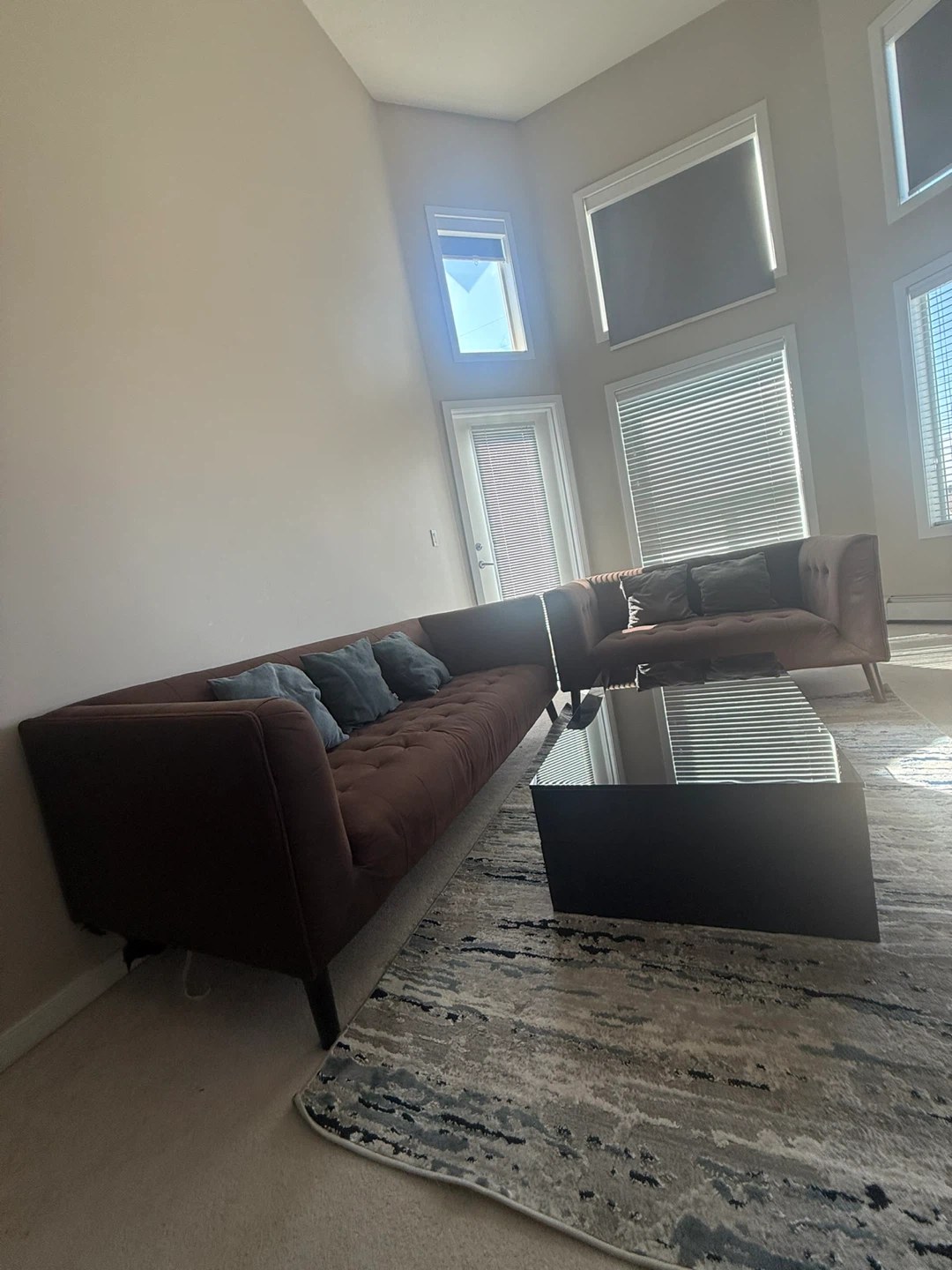 Brown Tufted Sectional Sofa with Coffee Table - photo 4