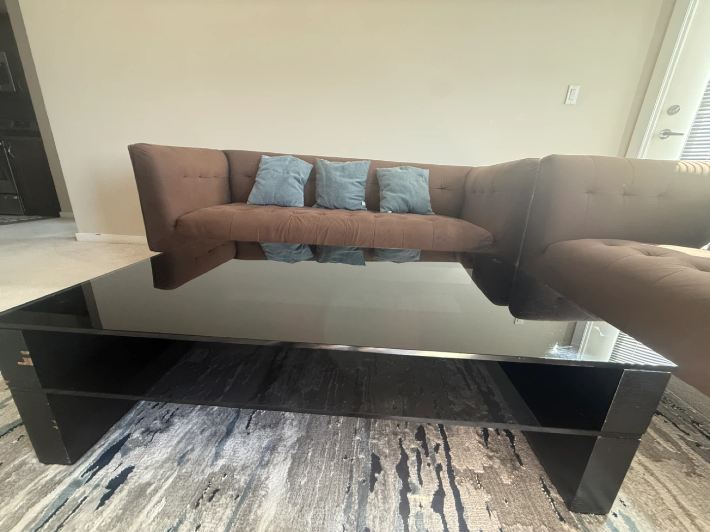 Brown Tufted Sectional Sofa with Coffee Table - photo 2