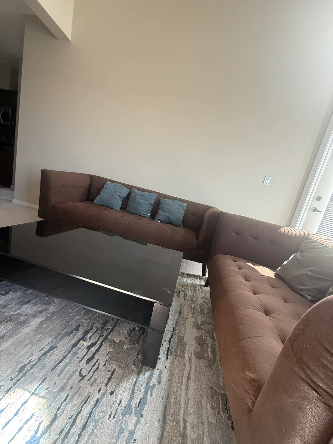 Brown Tufted Sectional Sofa with Coffee Table
