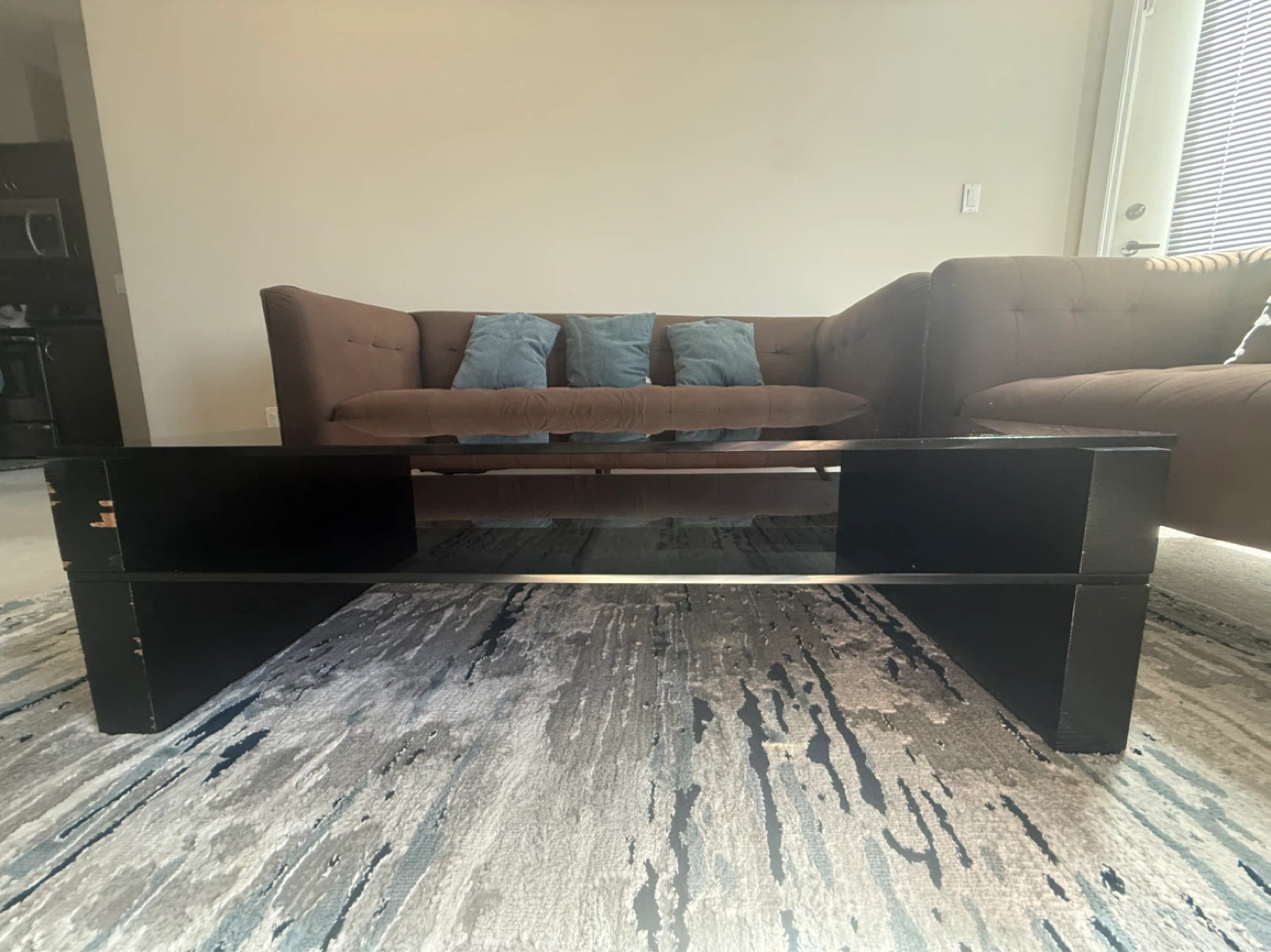 Brown Tufted Sectional Sofa with Coffee Table - photo 5