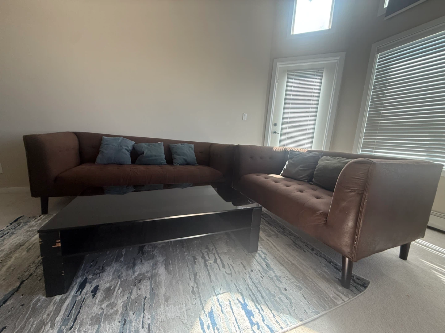 Brown Tufted Sectional Sofa with Coffee Table - photo 3