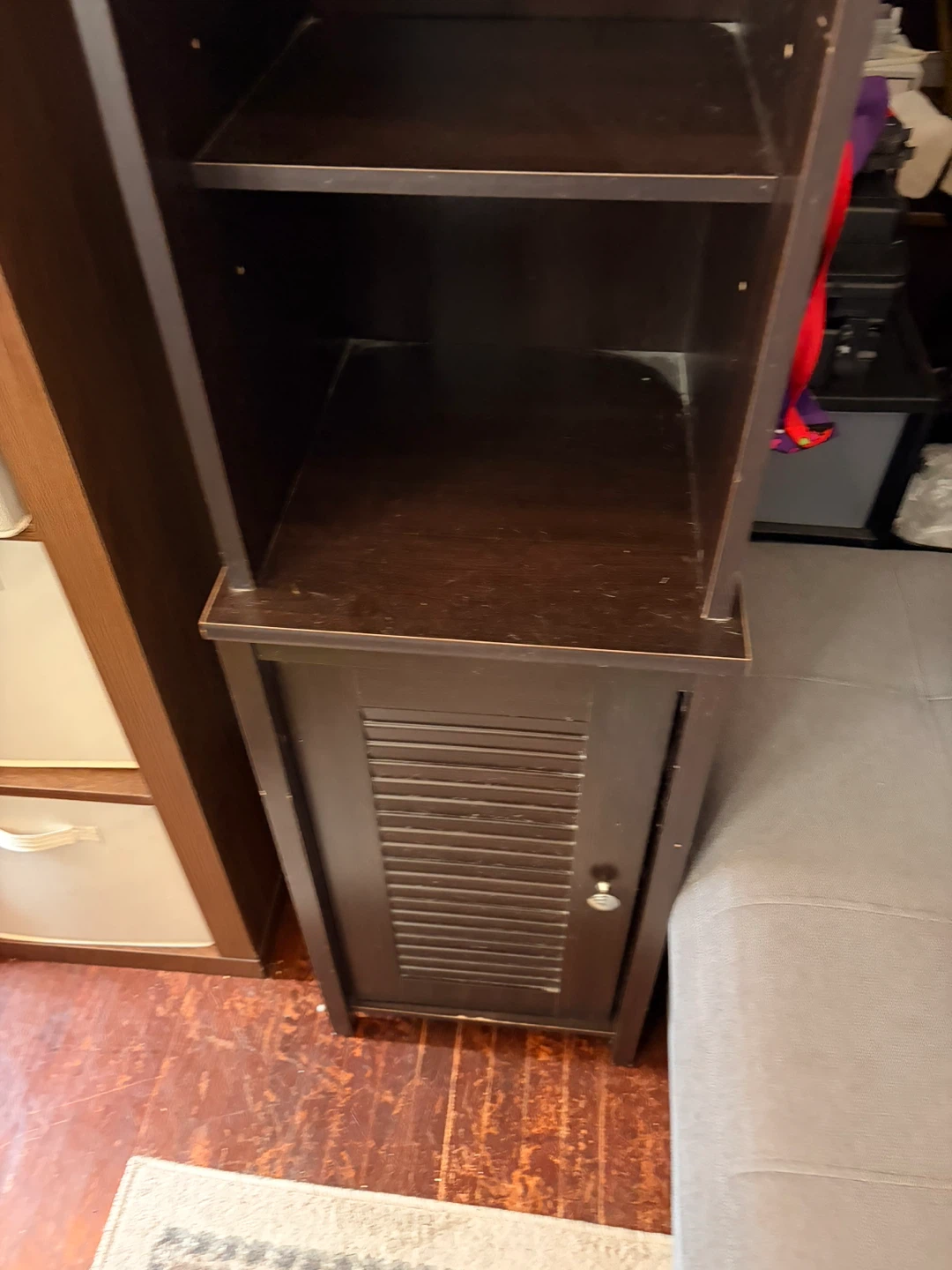 Dark Brown Tall Bookshelf with Cabinet