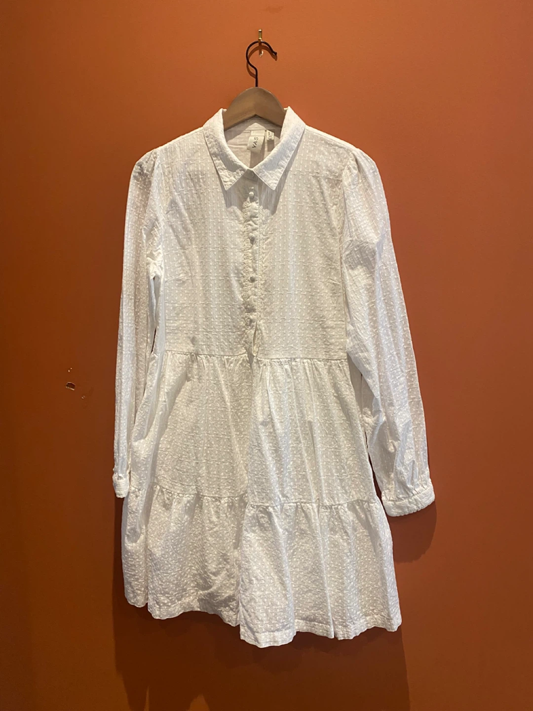 Y.A.S. White Textured Tiered Shirt Dress