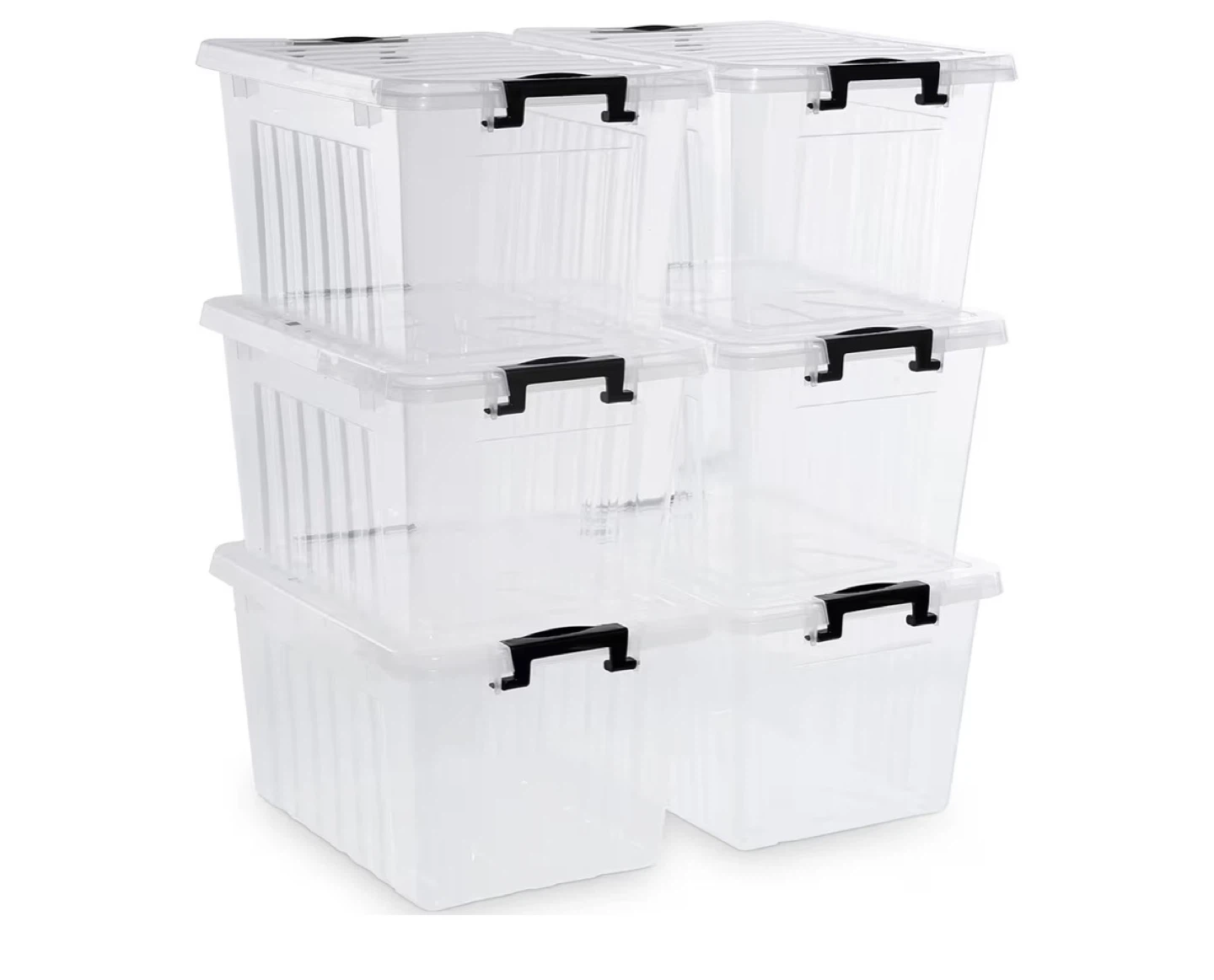6 Clear Plastic Storage Bins with Lids - 24L Capacity