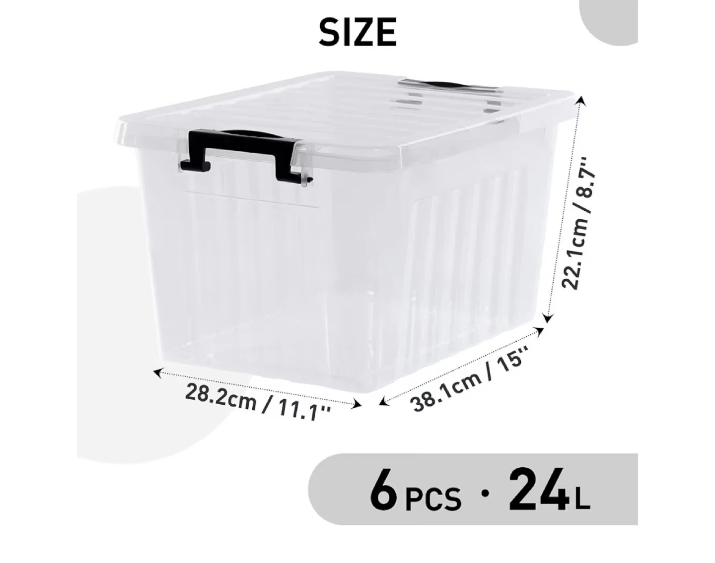 6 Clear Plastic Storage Bins with Lids - 24L Capacity - photo 2