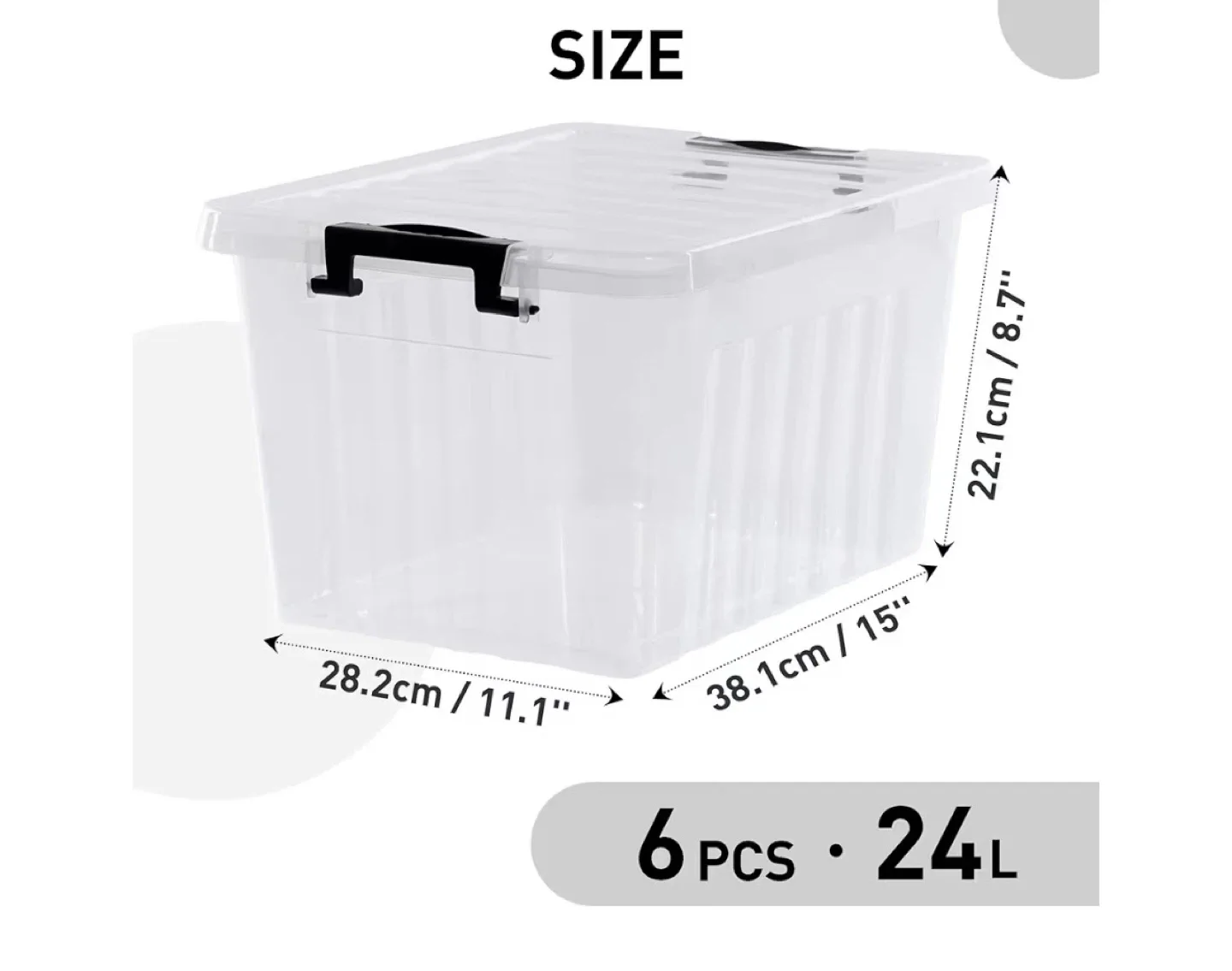 6 Clear Plastic Storage Bins with Lids - 24L Capacity - photo 2