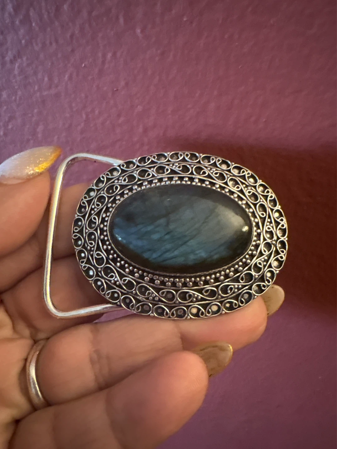 NEW vintage Sterling Silver Genuine Labradorite Belt Buckle
