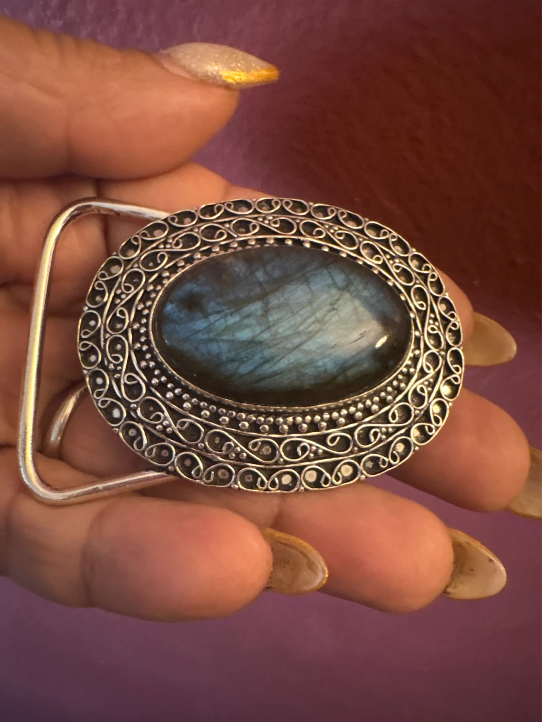 NEW vintage Sterling Silver Genuine Labradorite Belt Buckle - photo 4