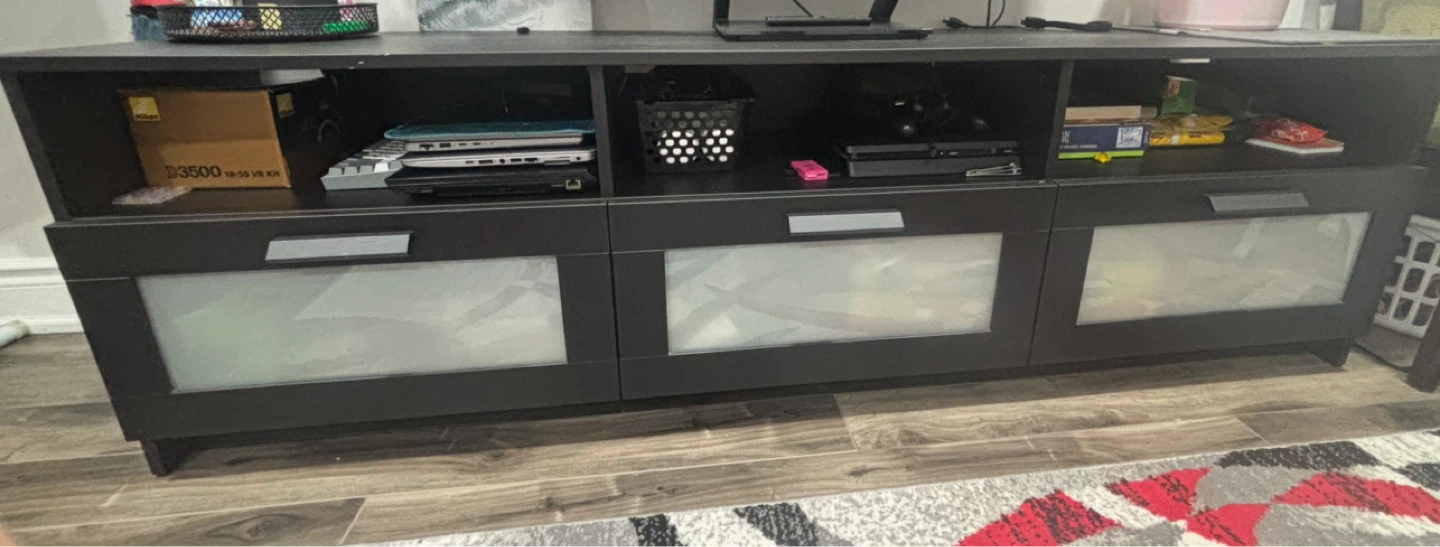 Black TV Stand with Frosted Glass Drawers