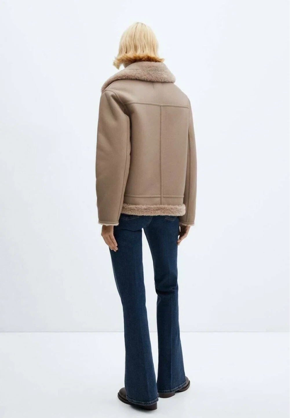 Mango Women's Faux Shearling Lined Aviator Jacket - Tan/Beige - photo 3
