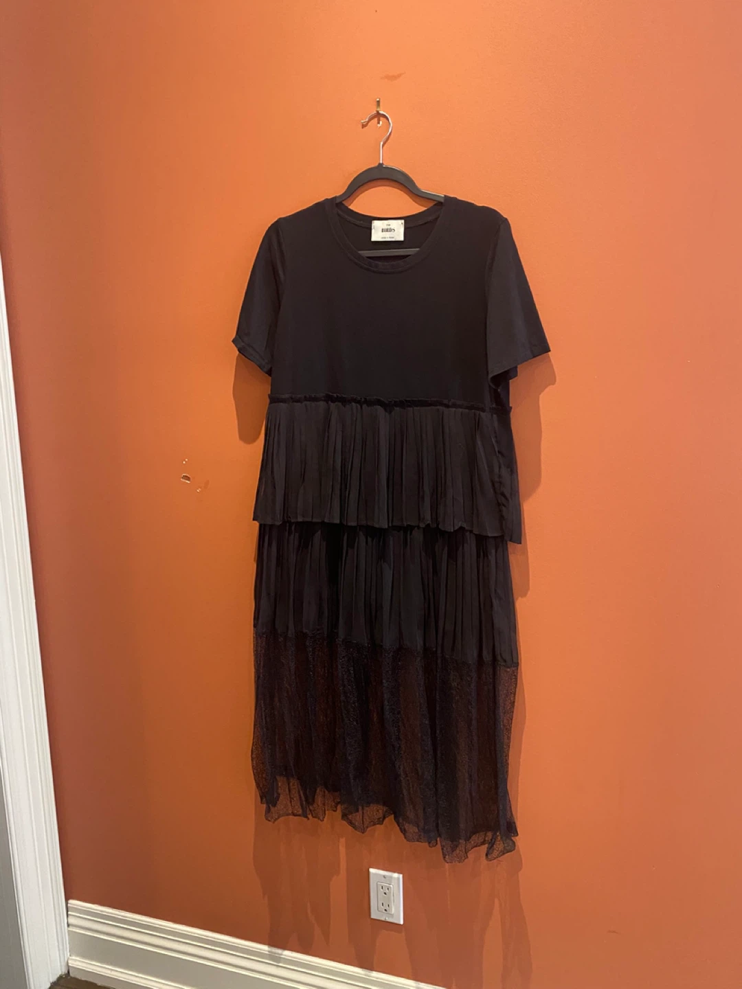 Black T-shirt Dress with Pleated and Lace Skirt