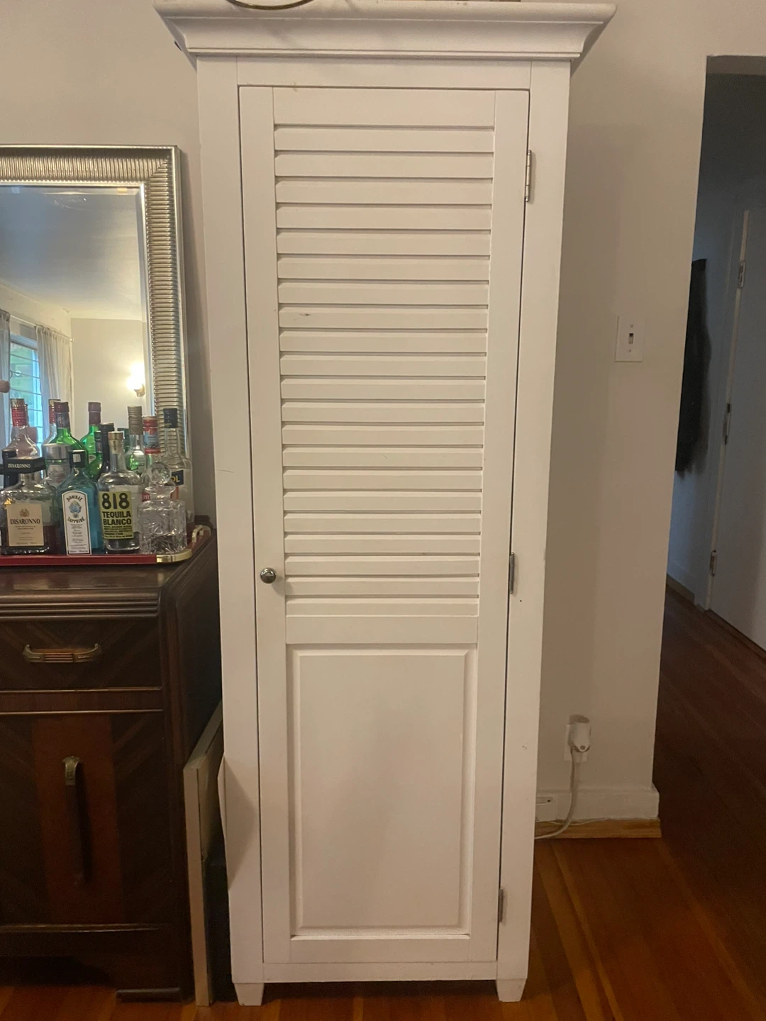 White Storage Cabinet with Drawers and Shelves