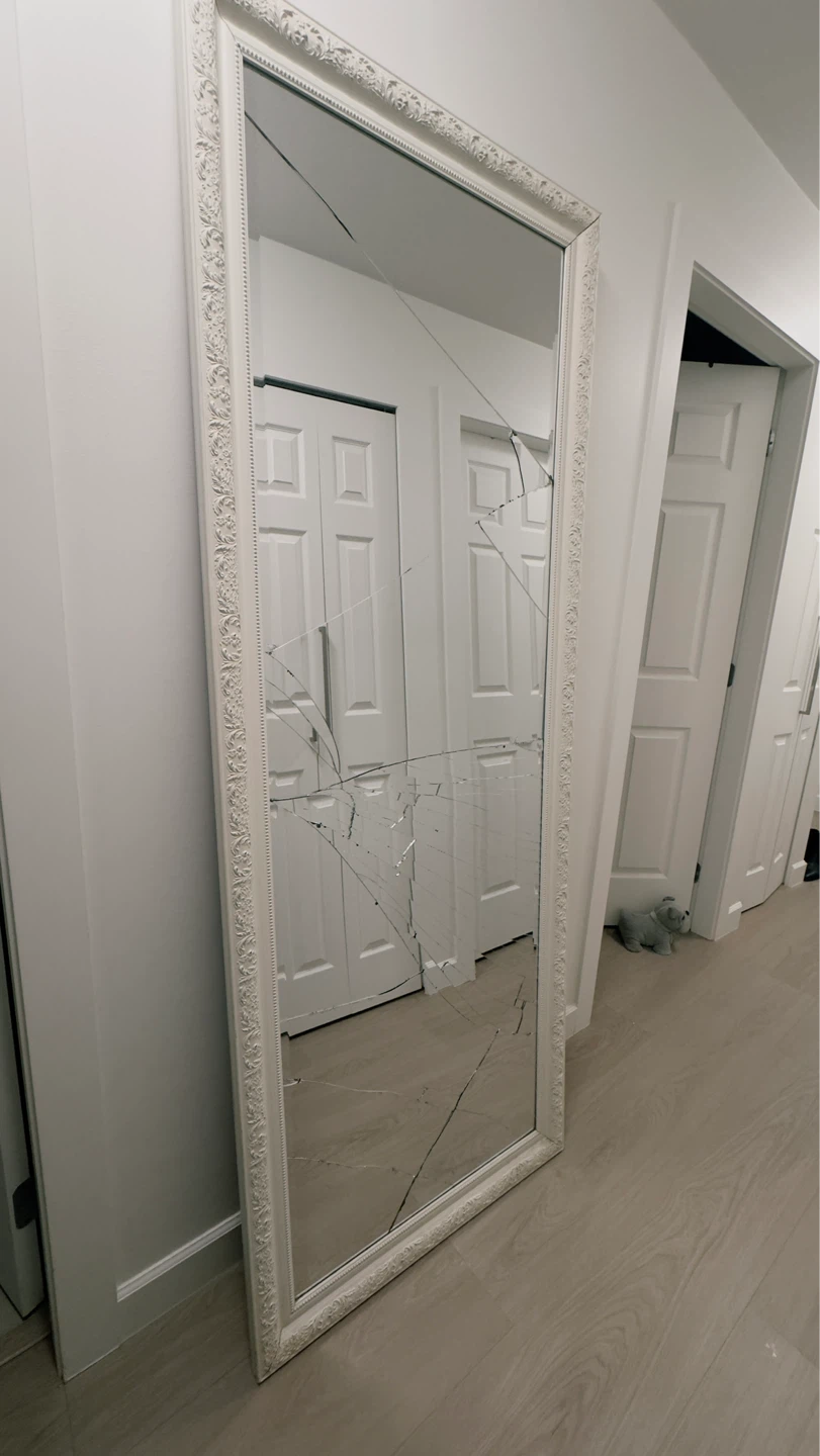 Decorative White Framed Mirror - Cracked