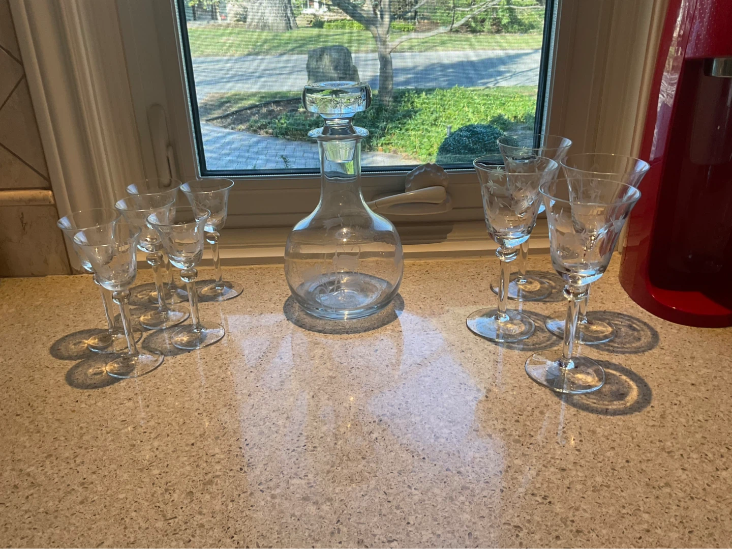 Glass Decanter and 8 Cordial Glasses Set