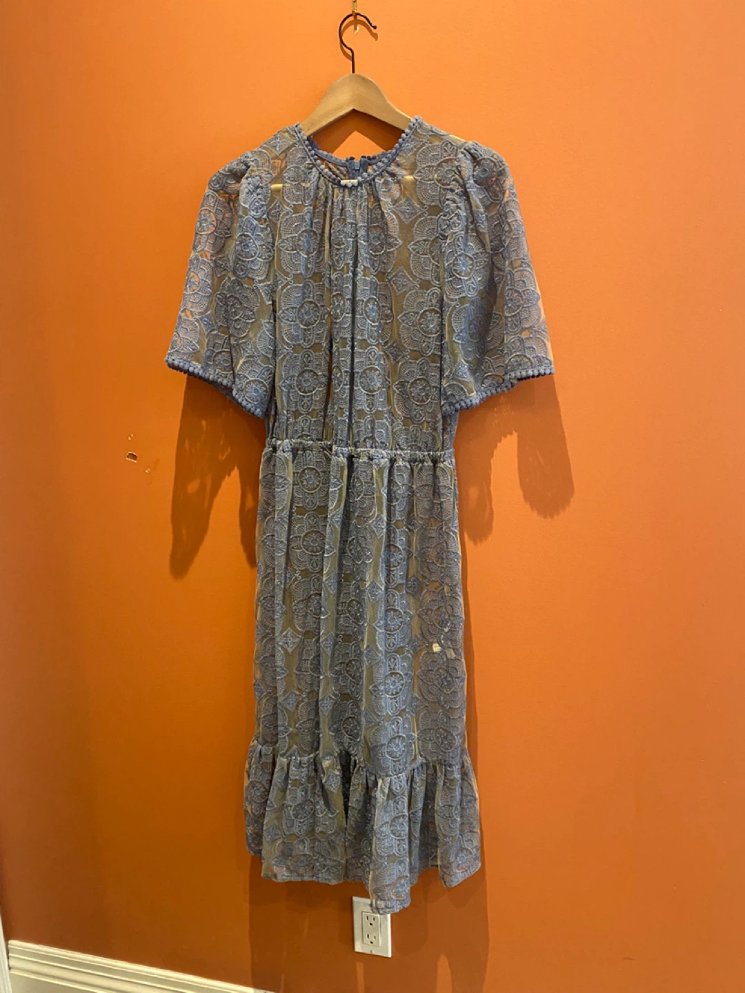 Blue Lace Dress with Ruffle Hem