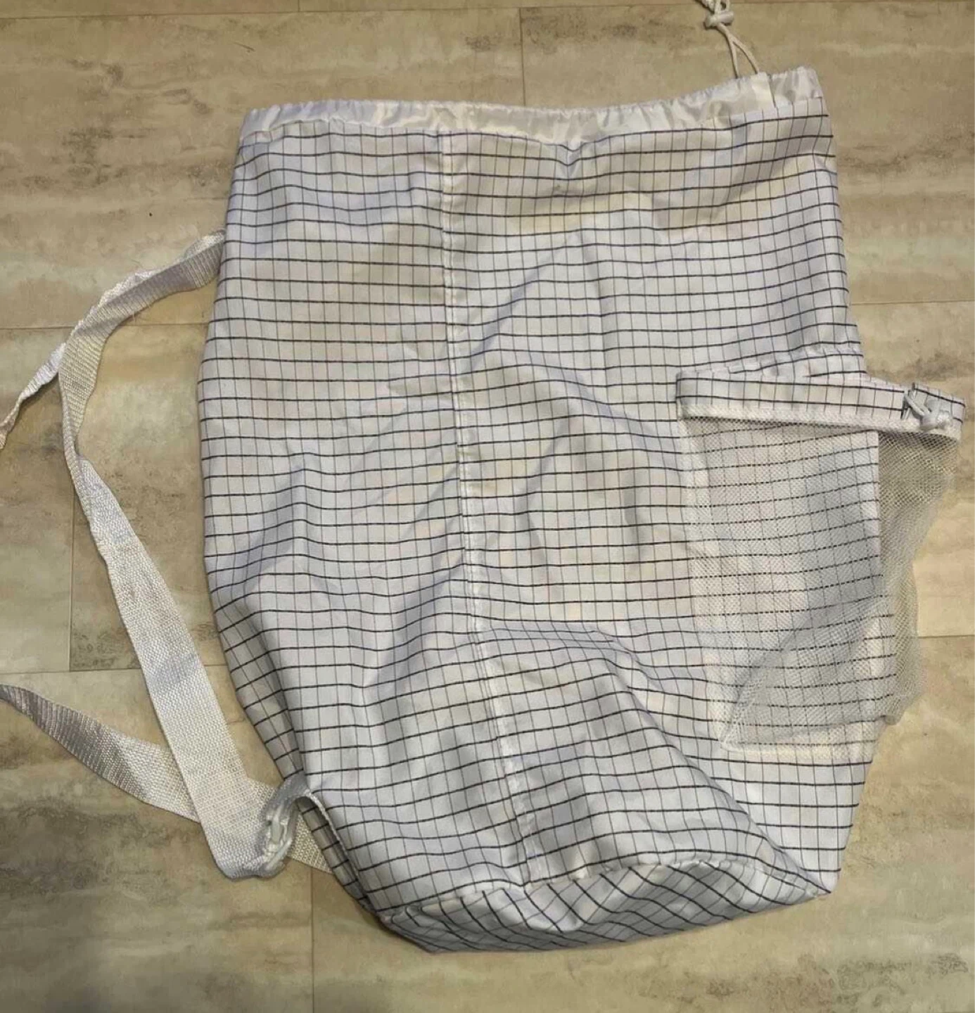White Grid Laundry Bag with Drawstring