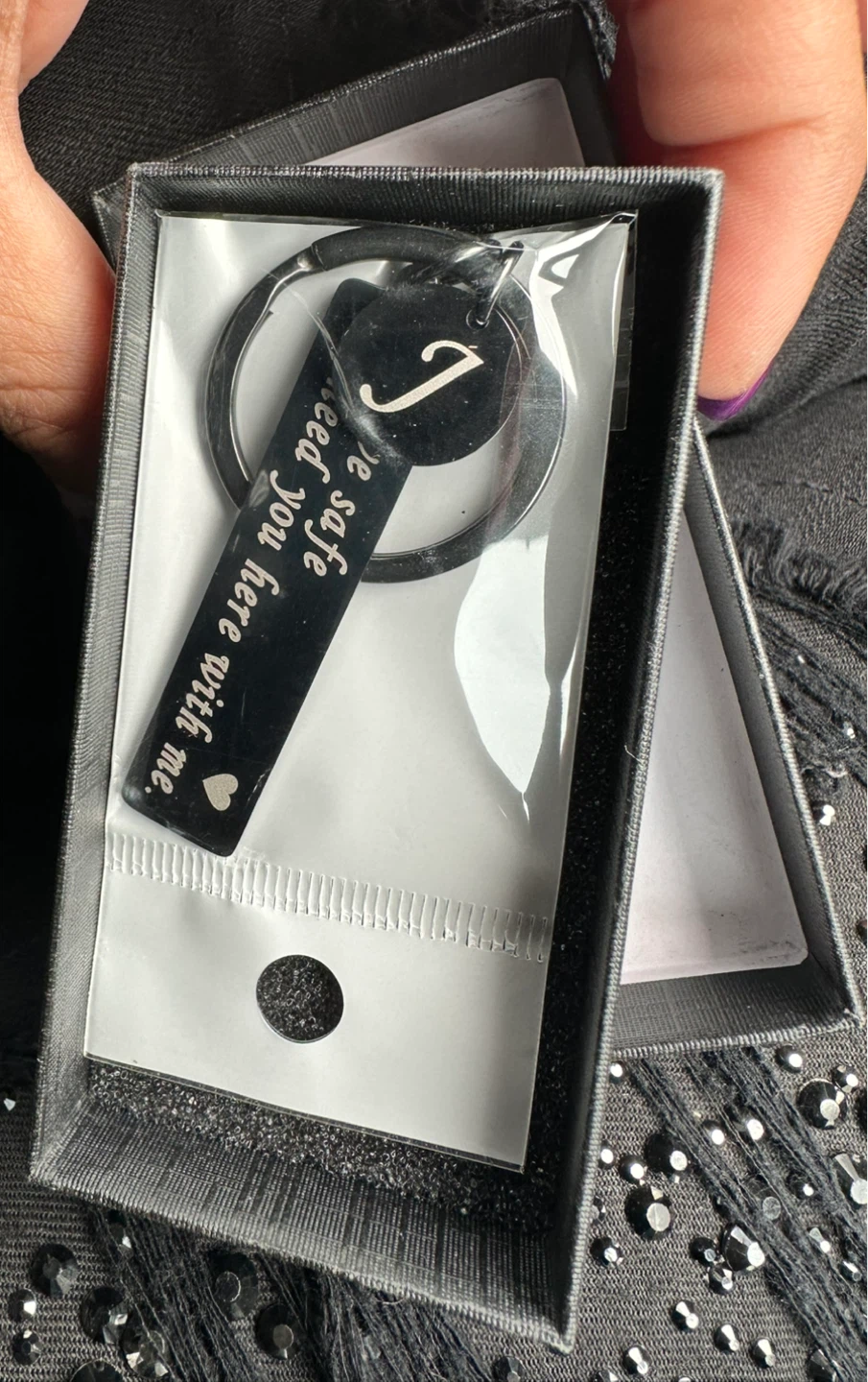 Letter J Drive Safe Keychain with Heart