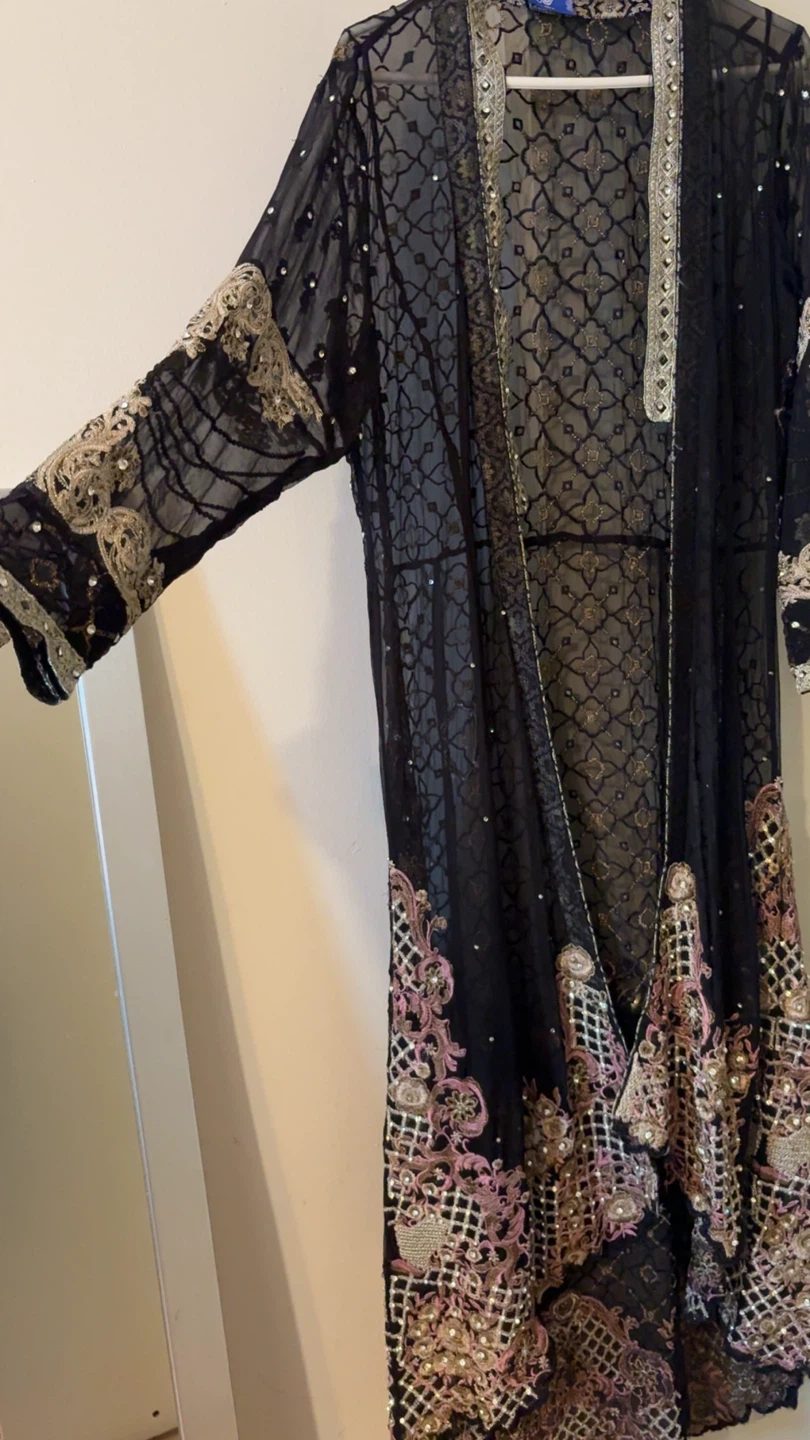Black Embroidered Sheer Long Coat/Maxi Dress - photo 2