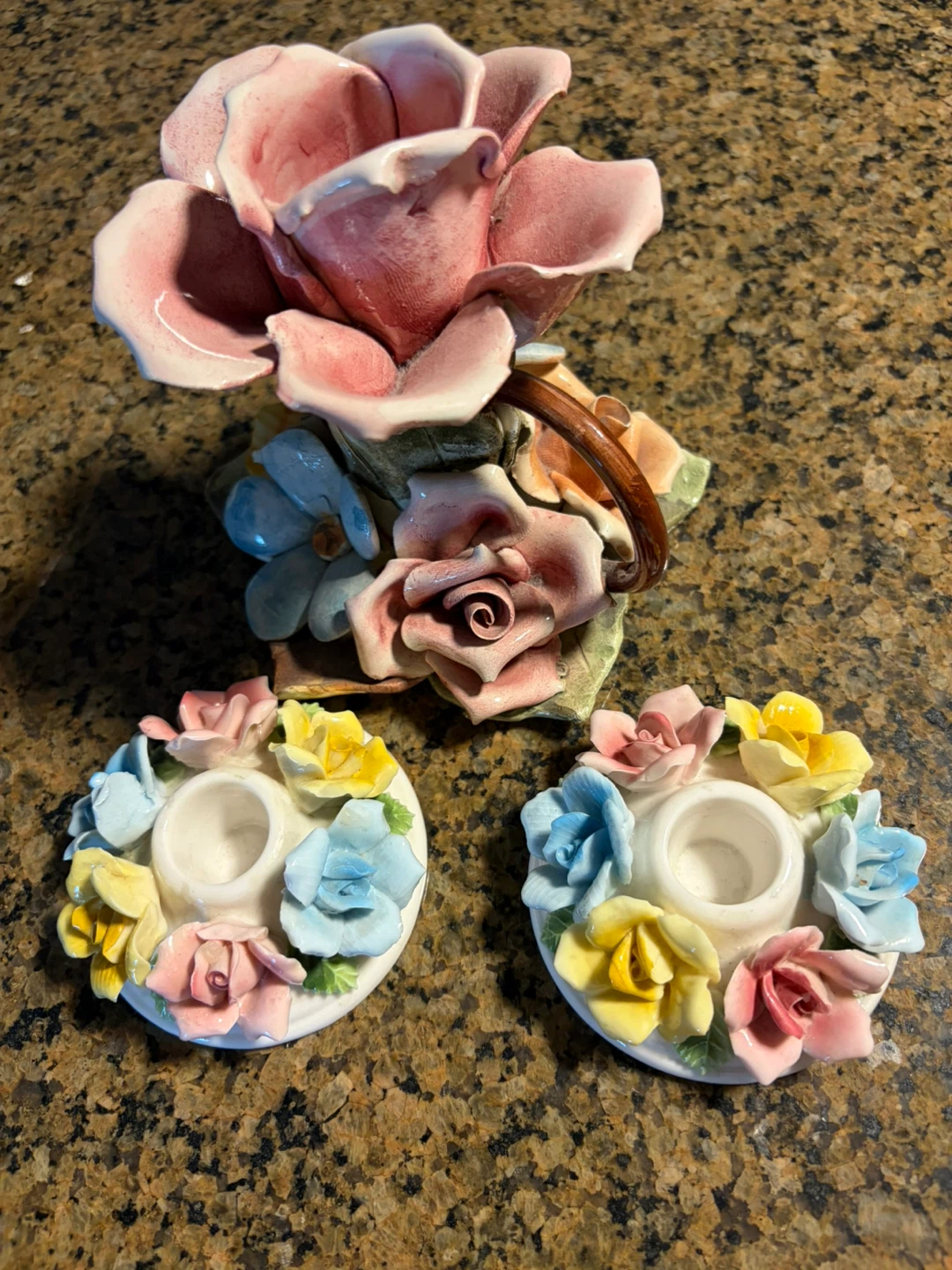 Vintage Floral Ceramic Candle Holder Set - photo 5