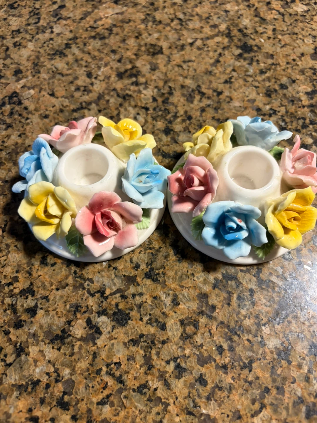 Vintage Floral Ceramic Candle Holder Set - photo 4