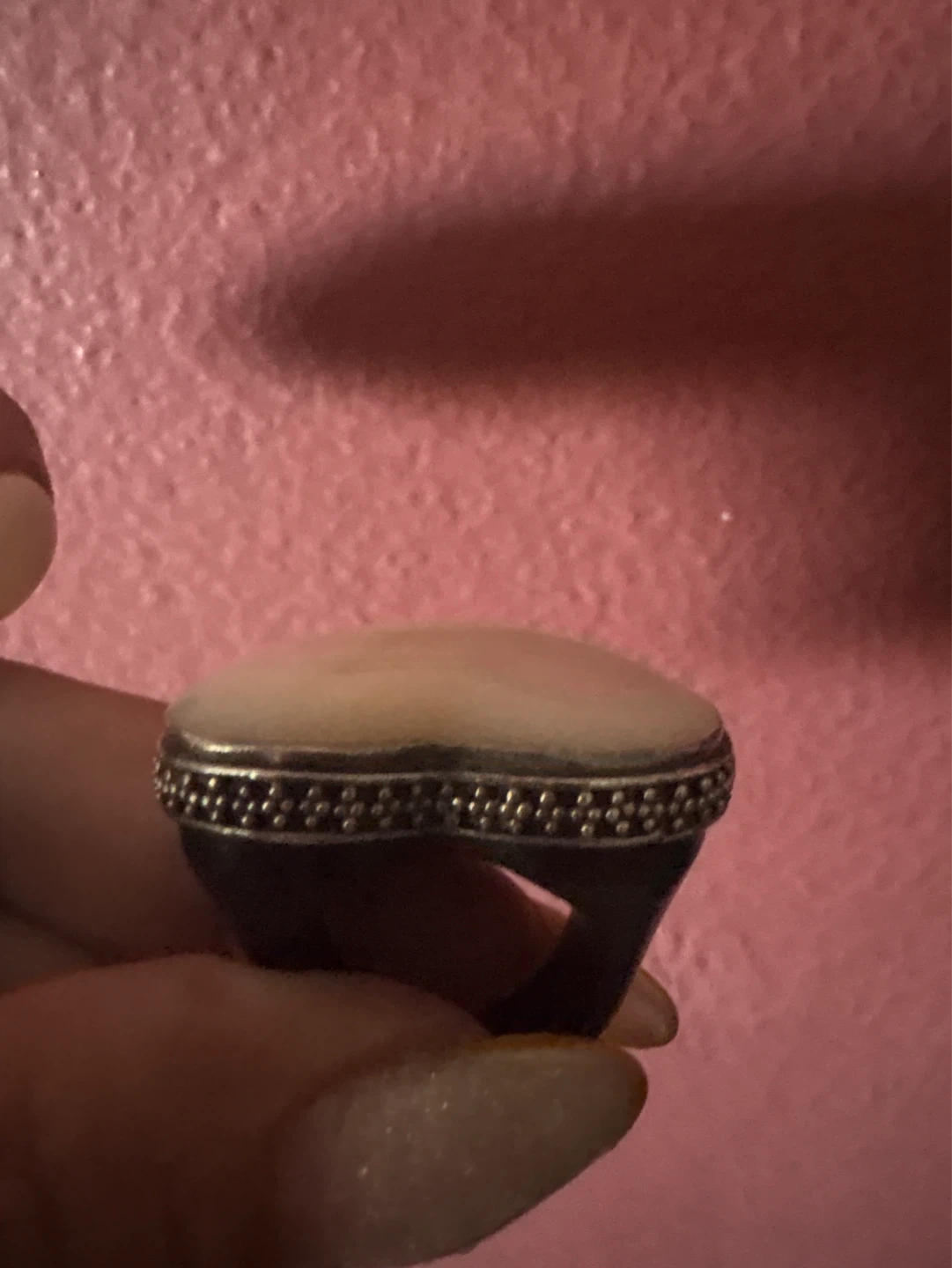 Vintage 925 SS wood Heart Shaped Genuine Mother of Pearl Ring - photo 5