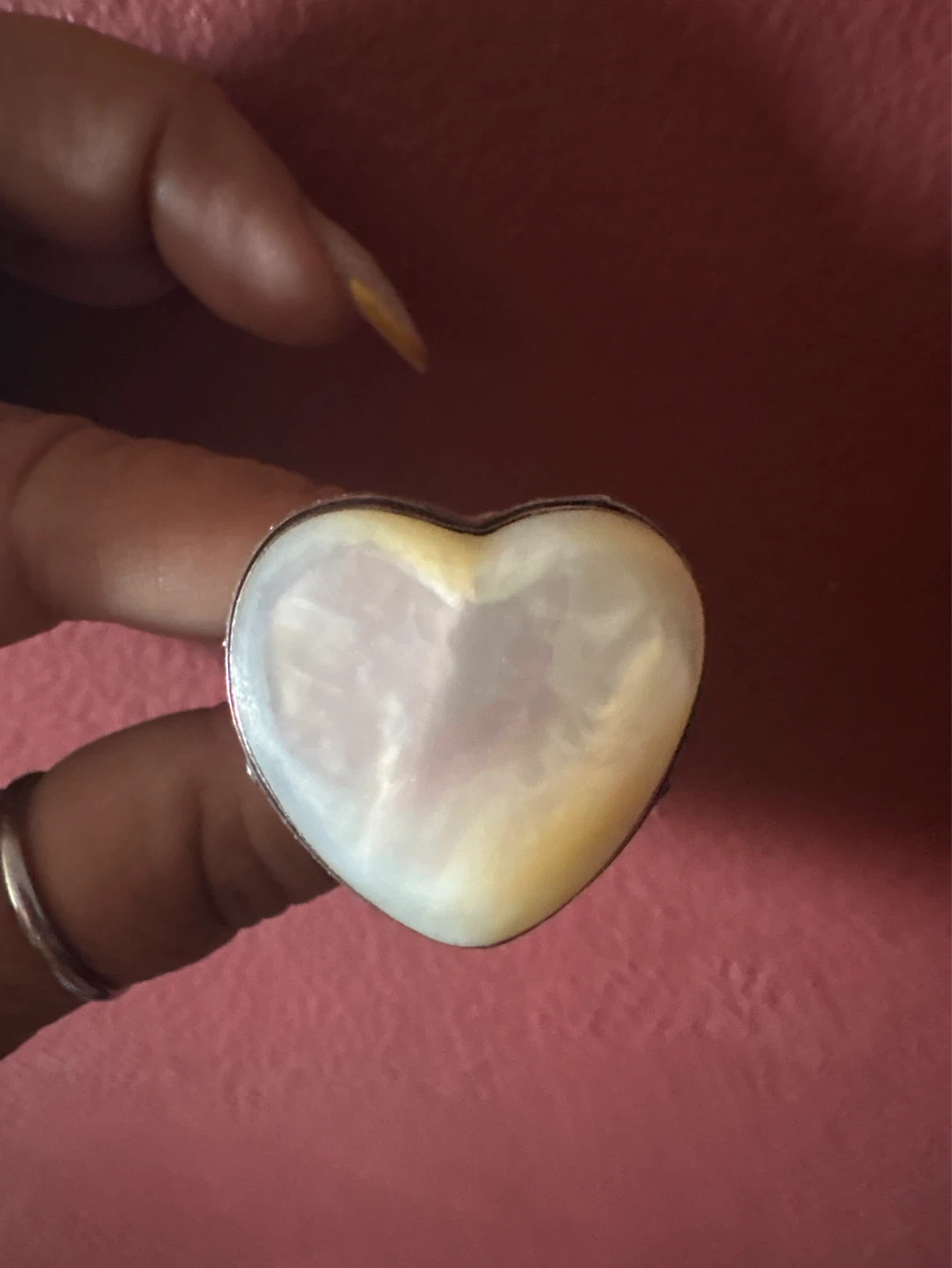 Vintage 925 SS wood Heart Shaped Genuine Mother of Pearl Ring - photo 3