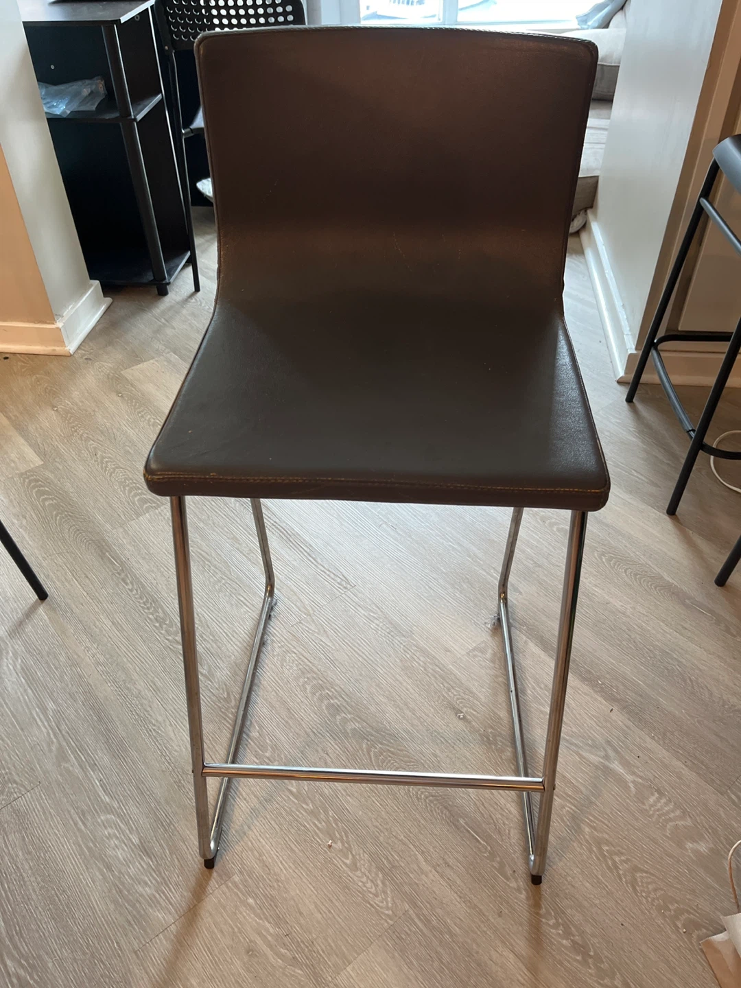 Dark Brown Faux Leather Bar Stool with Chrome Base