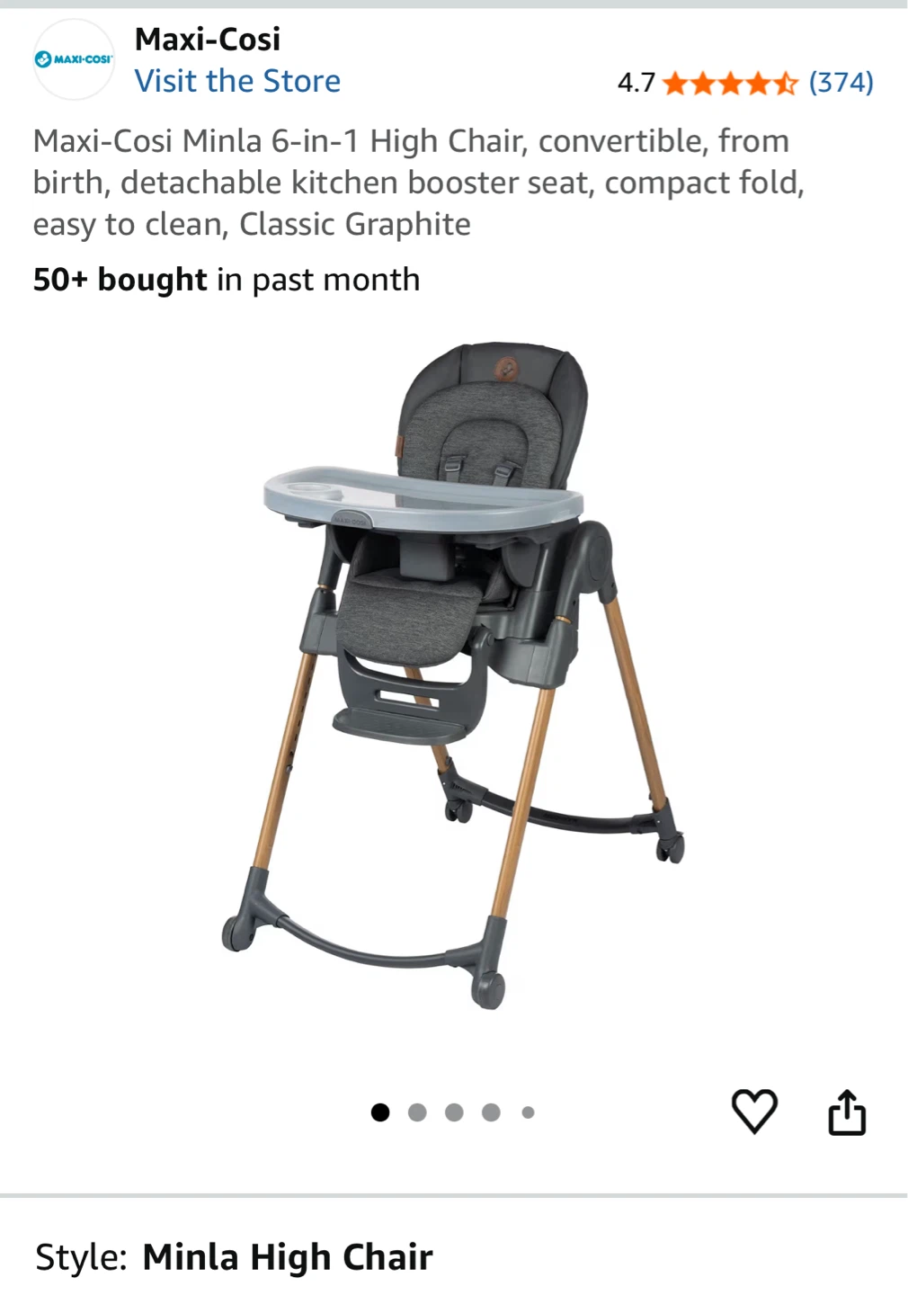 Maxi-Cosi Minla 6-in-1 High Chair - Classic Graphite