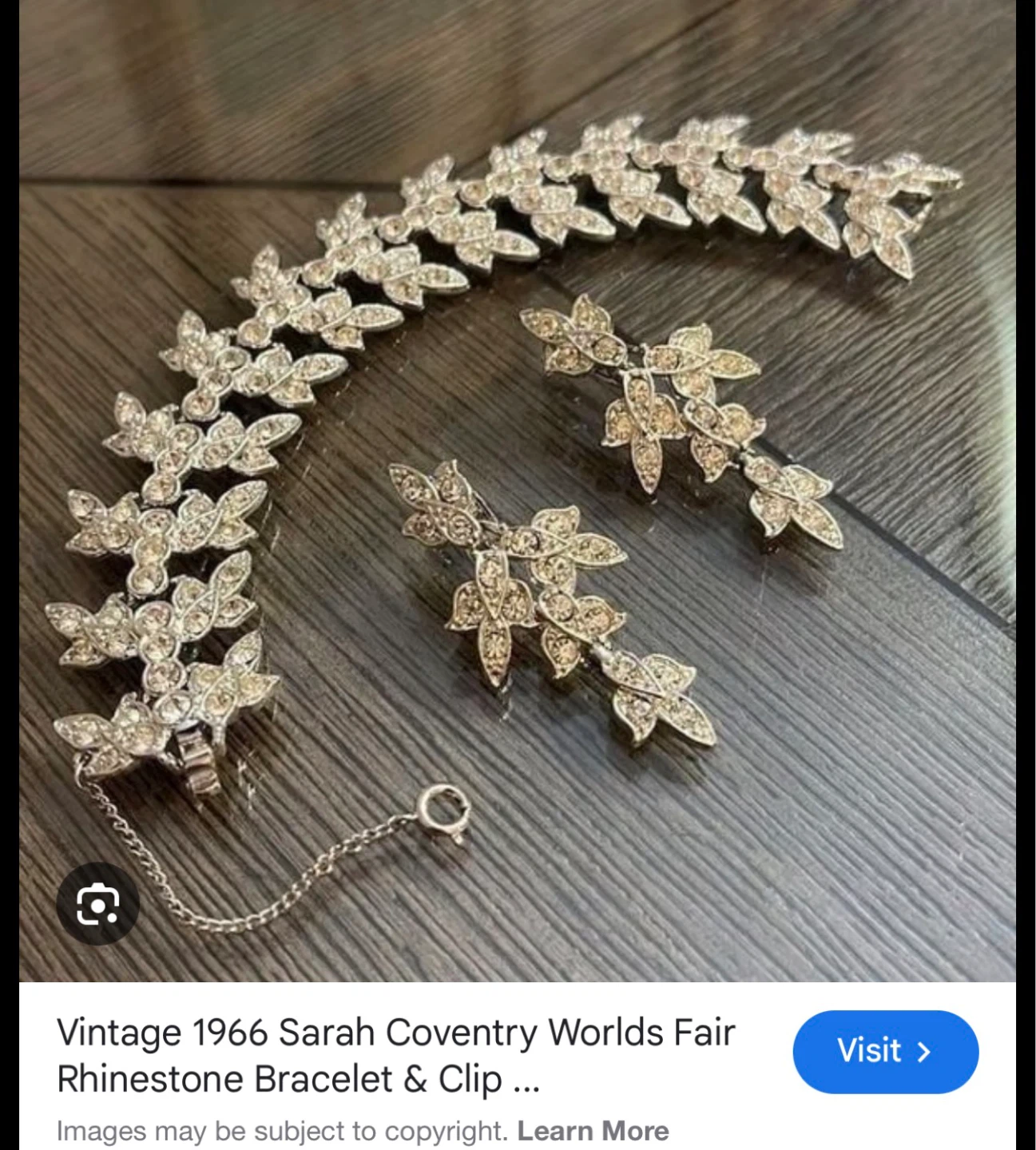 Sarah Coventry 1966 Rhinestone Bracelet & Clip Earrings Set